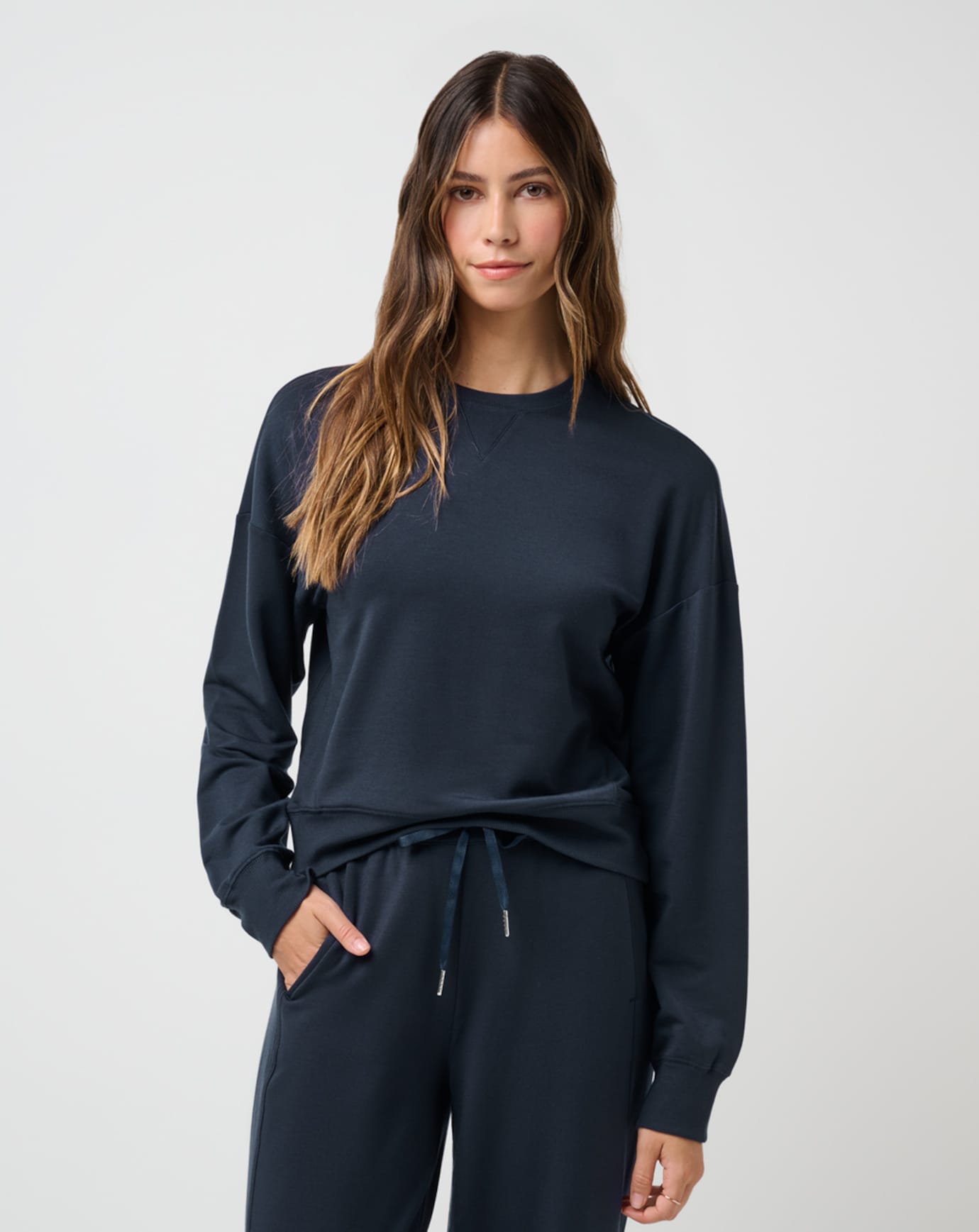 TravisMathew Women's Cloud Terry Crew Apparel TravisMathew Navy Blazer XSmall
