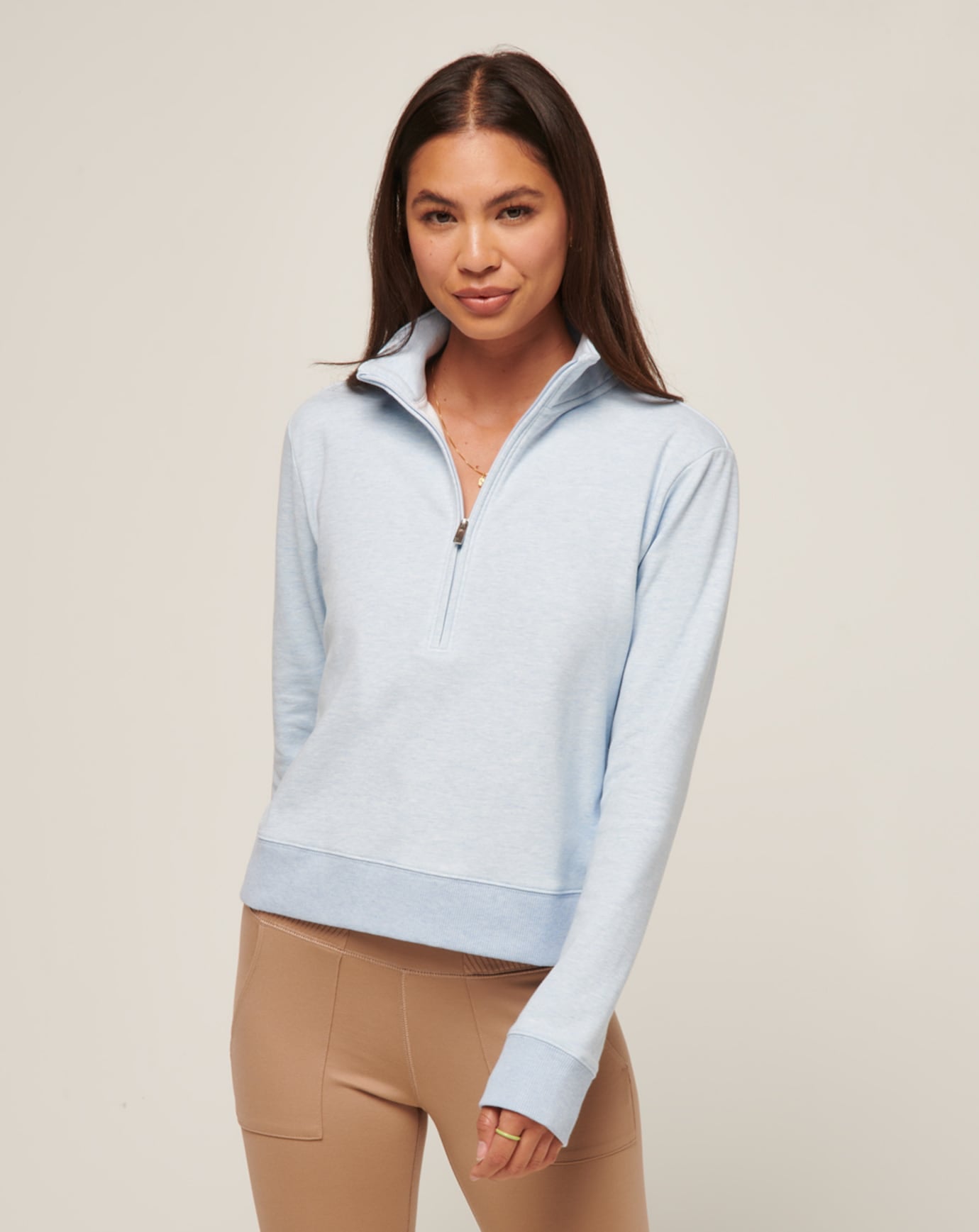 TravisMathew Women's Cloud Fleece Half Zip Apparel TravisMathew Heather Kentucky Blue XSmall