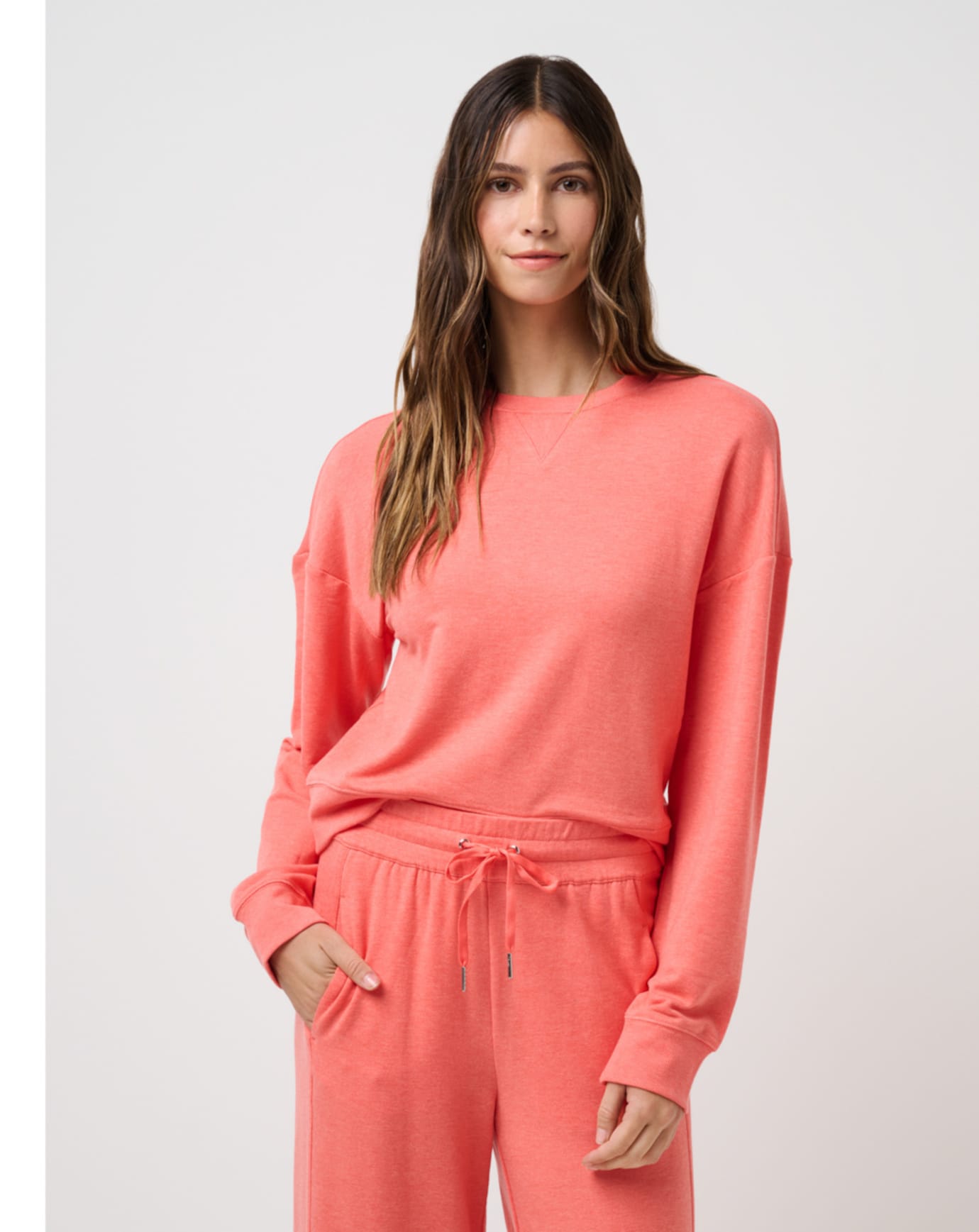 TravisMathew Women's Cloud Terry Crew Apparel TravisMathew Heather Porcelain Rose XSmall