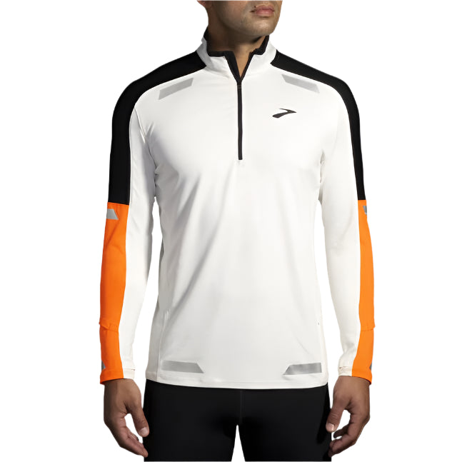 Brooks Men's Run Visible 1/2 Zip 2.0 Apparel Brooks Ecru/Fluoro Flash/Black-167 Small