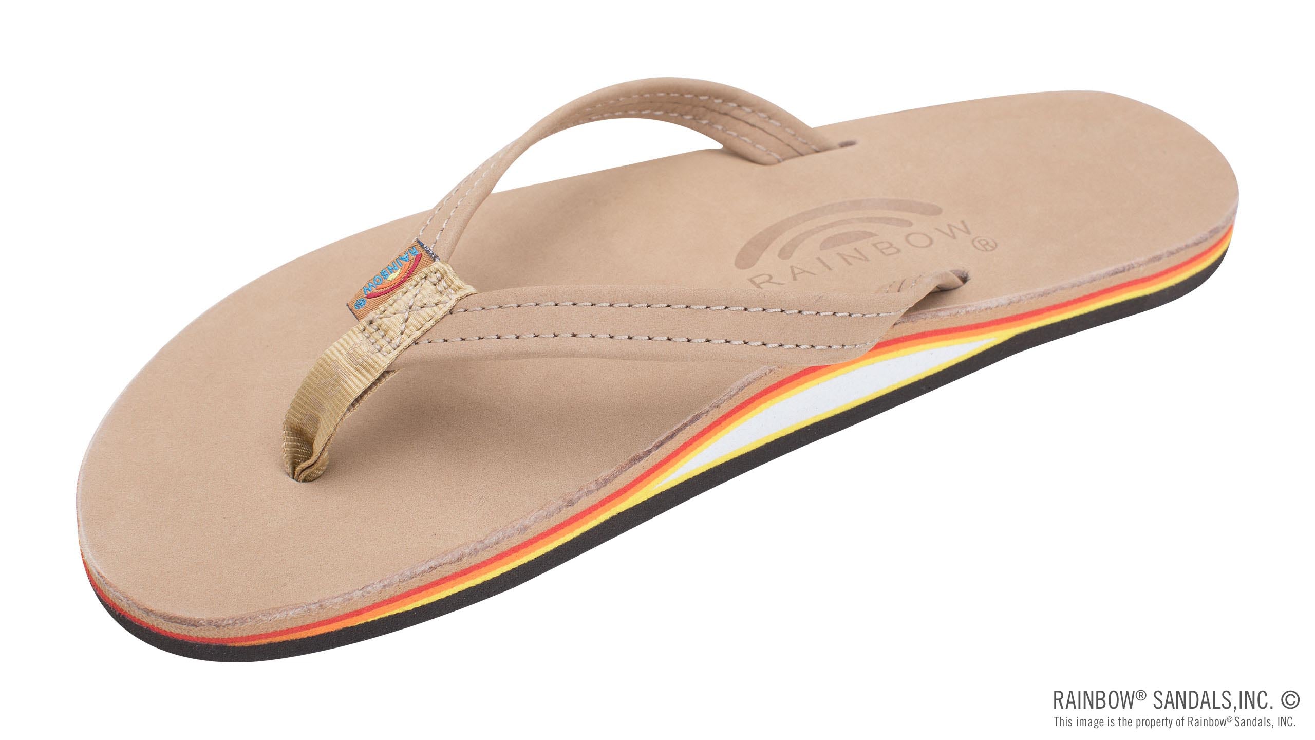 Rainbow Womens Single Layer Thin Strap Sandal Footwear Rainbow Sandals Sierra Brown with Red/Orange/Yellow Small 5.5 - 6.5