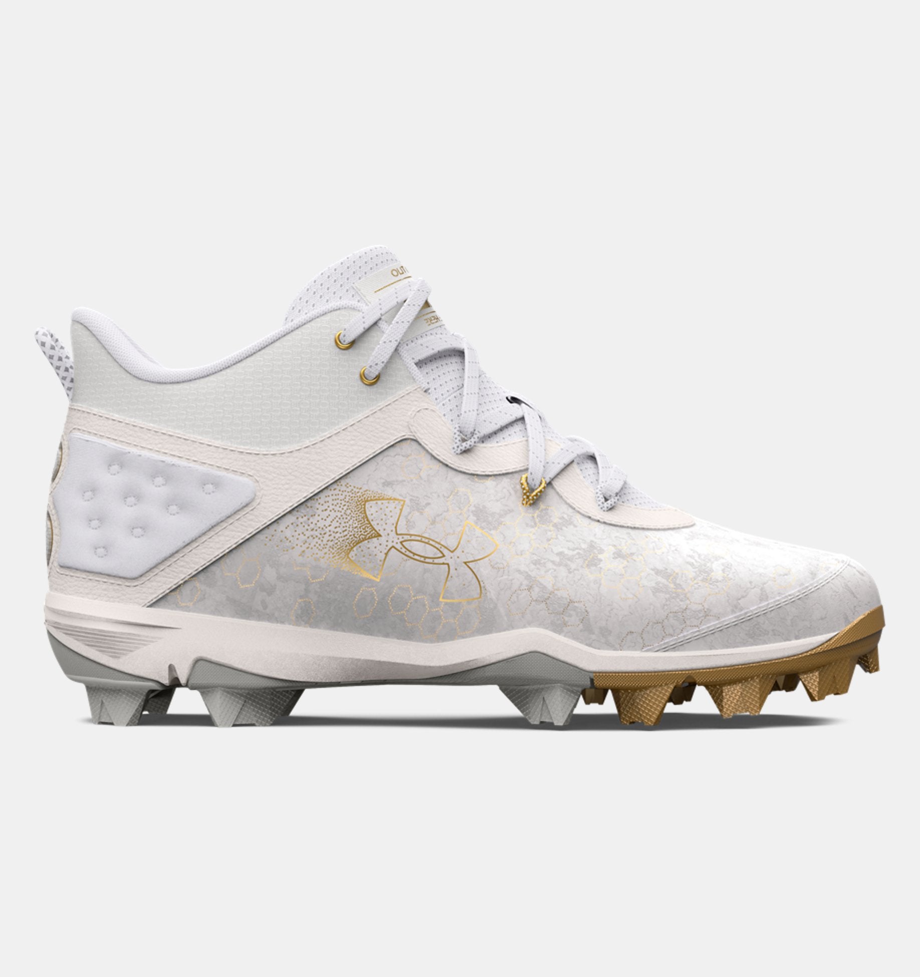 Under Armour Harper 8 Mid Rm Baseball Cleats Footwear Under Armour White/White/Metallic Gold-100 6.5