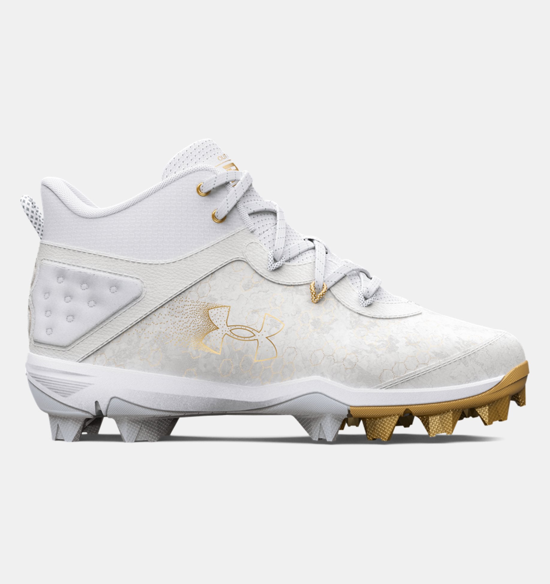 Under Armour Boys' Harper 8 Mid RM Jr Baseball Cleats Footwear Under Armour White/White/Halo Gray-100 1 