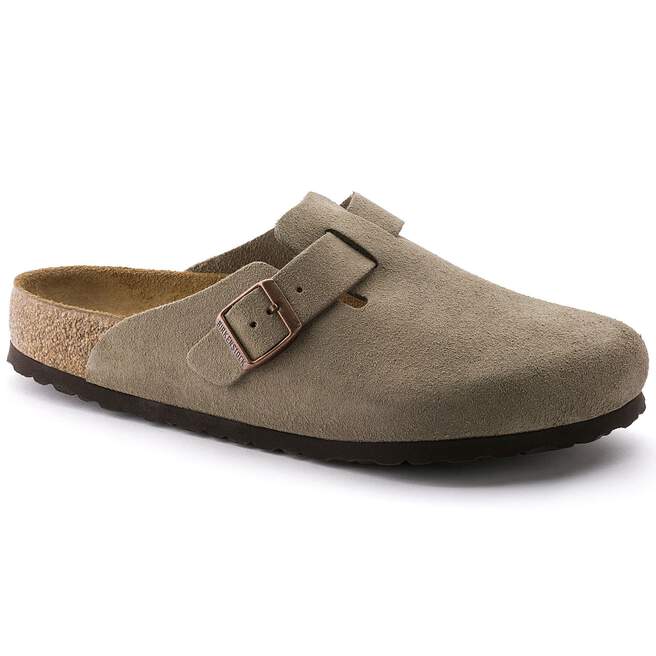 Birkenstock Boston Soft Footbed Suede Leather Footwear Birkenstock Taupe 35 Narrow