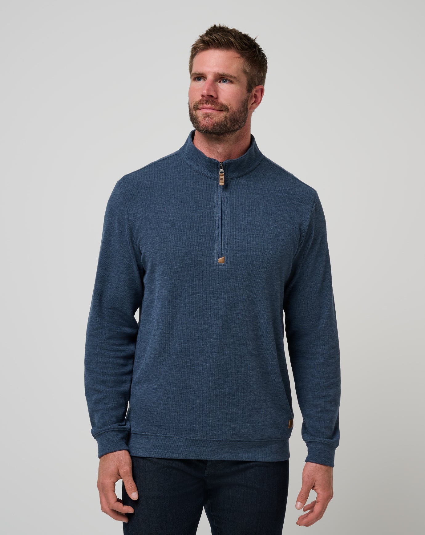 TravisMathew Men's Cloud Sweater Quarter Zip Apparel TravisMathew Heather Navy Small