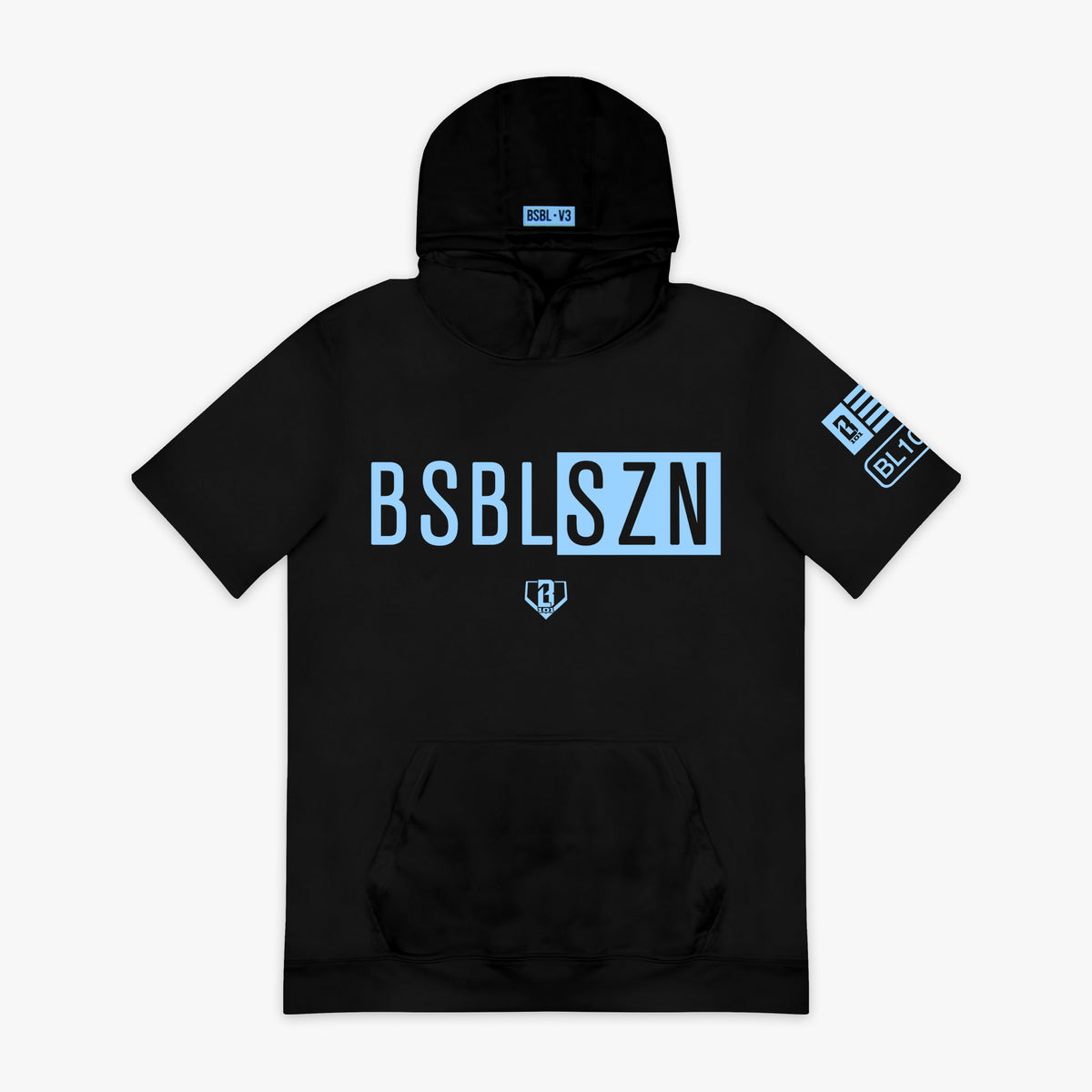 Baseball Lifestyle 101 Youth BSBL-SZN Short Sleeve Youth Hoodie V3 Apparel Baseball Lifestyle 101 Black/Light Blue Youth Small
