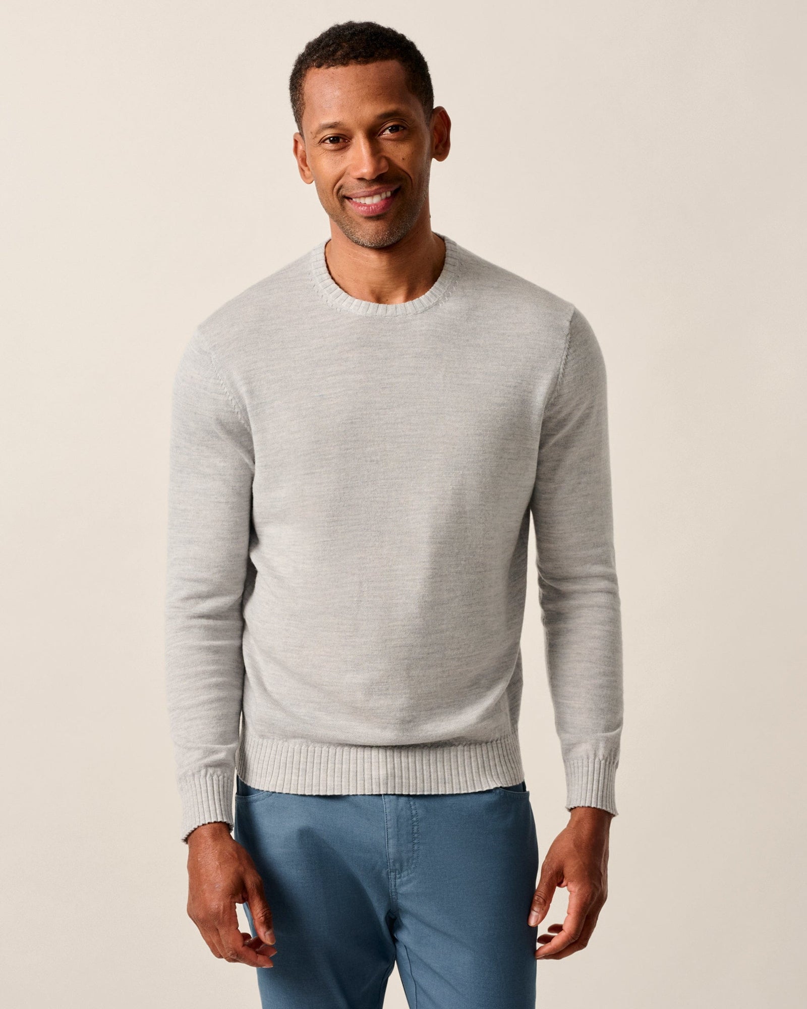 Johnnie-O Men's Ronald Merino Wool Crewneck Sweater Apparel Johnnie-O Light Gray Small