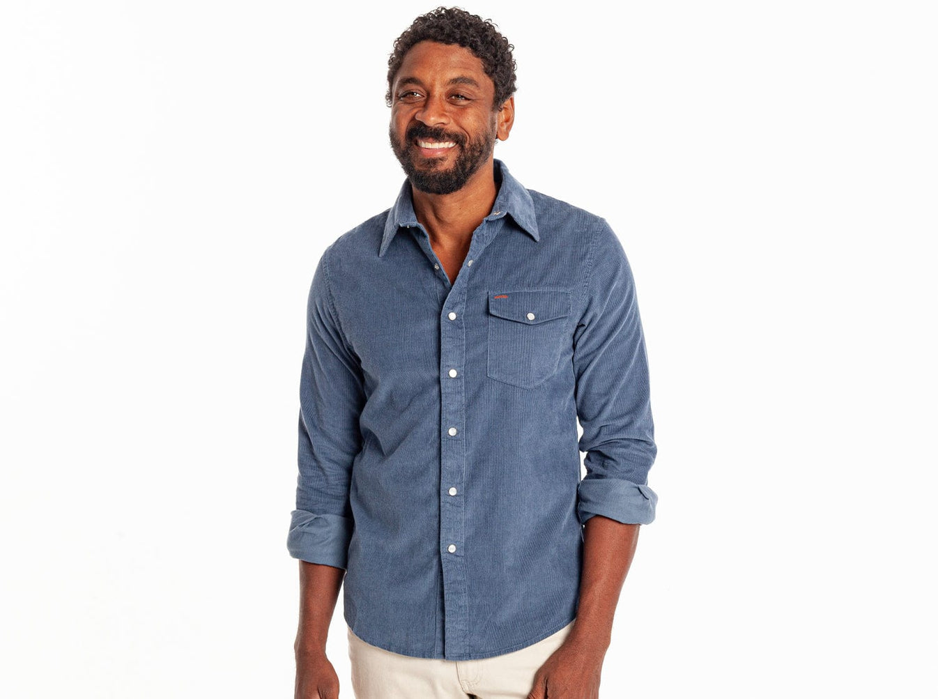 Criquet Men's Long Sleeve Corduroy Pearl Snap Apparel Criquet Slate Blue Large