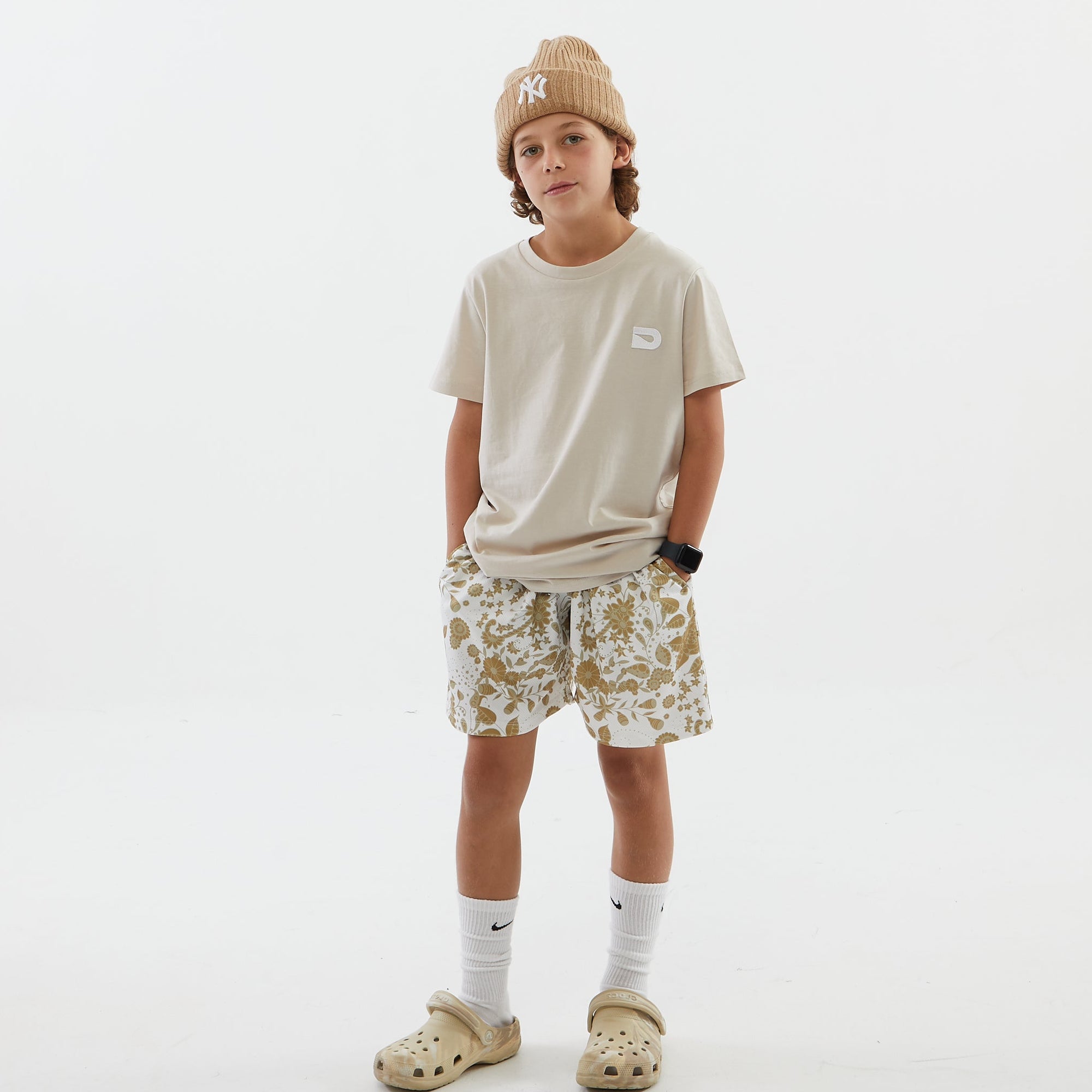 The Drip Shop Kids' Golden Leaves Shorts Apparel The Drip Shop White Youth Small