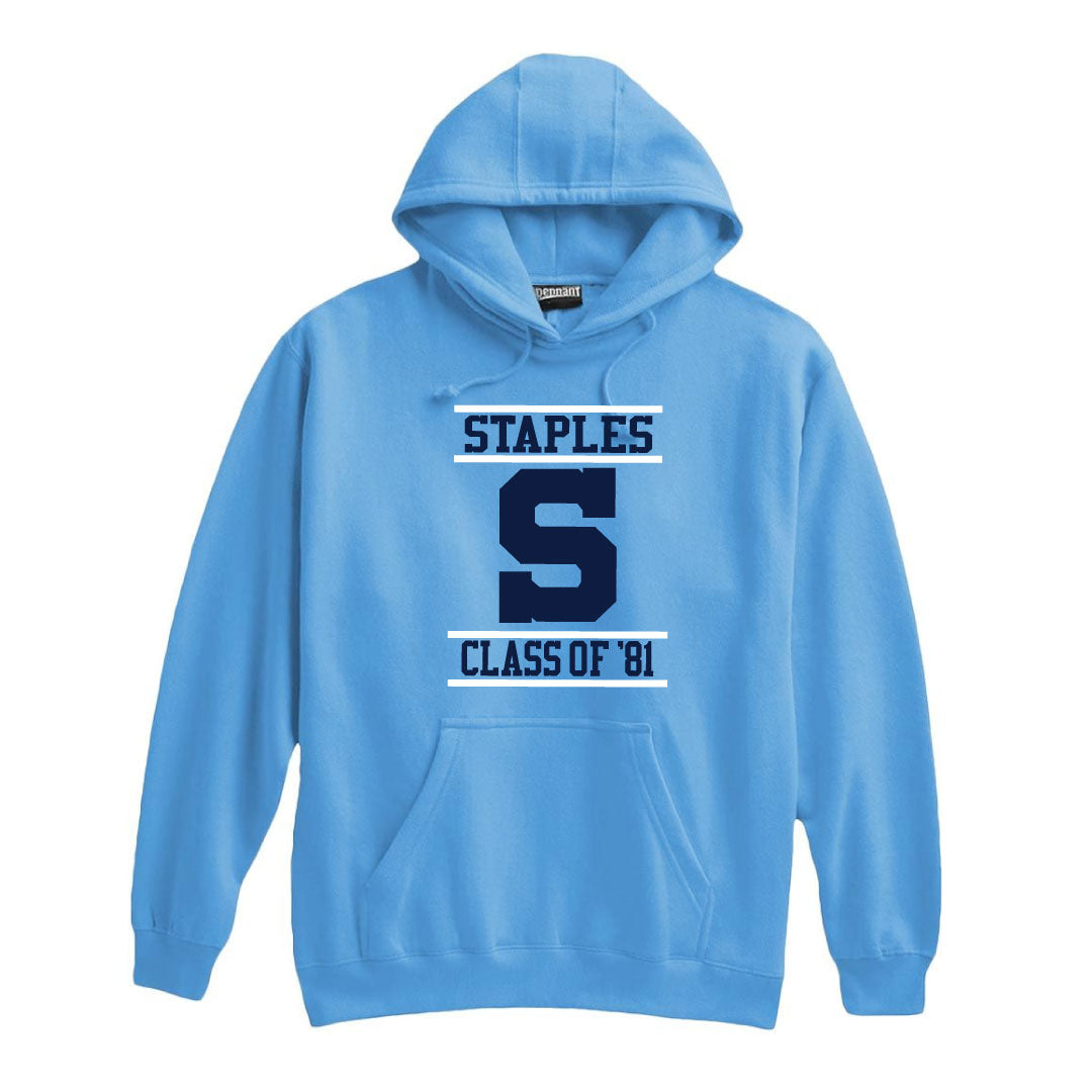 Staples High School Class of '81 Hooded Sweatshirt Logowear Staples High School Class of 1981 45th Reunion Blue Jay Adult XS