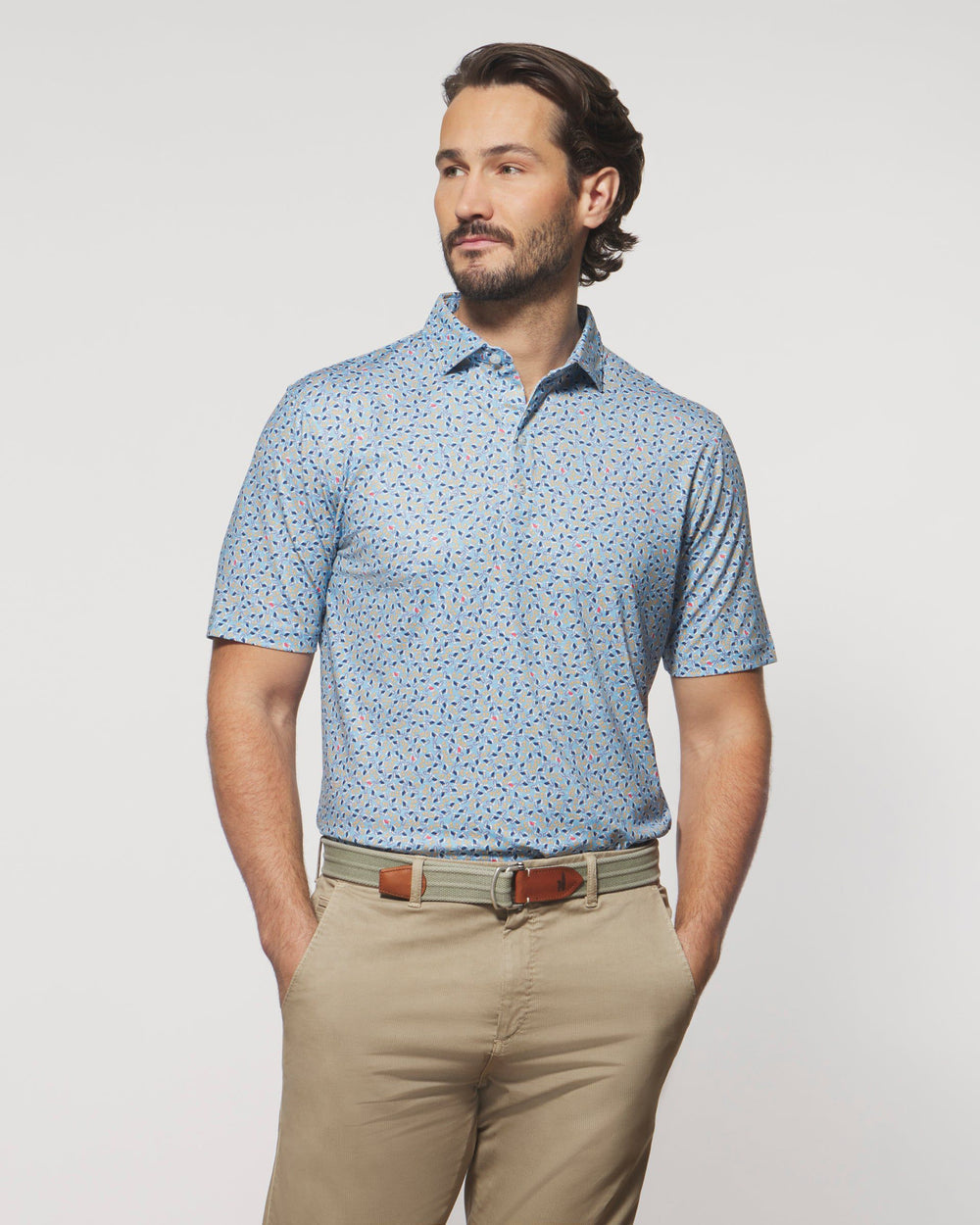 Johnnie O Mens Duck Hook Printed Jersey Performance Polo Apparel Johnnie-O Maliblu Small