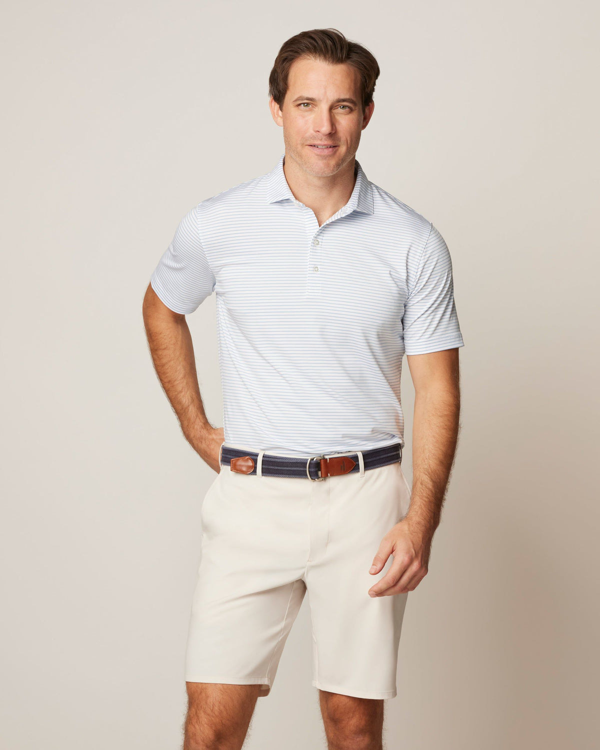 Johnnie-O Men's Michael Striped Jersey Performance Polo Apparel Johnnie-O White Small