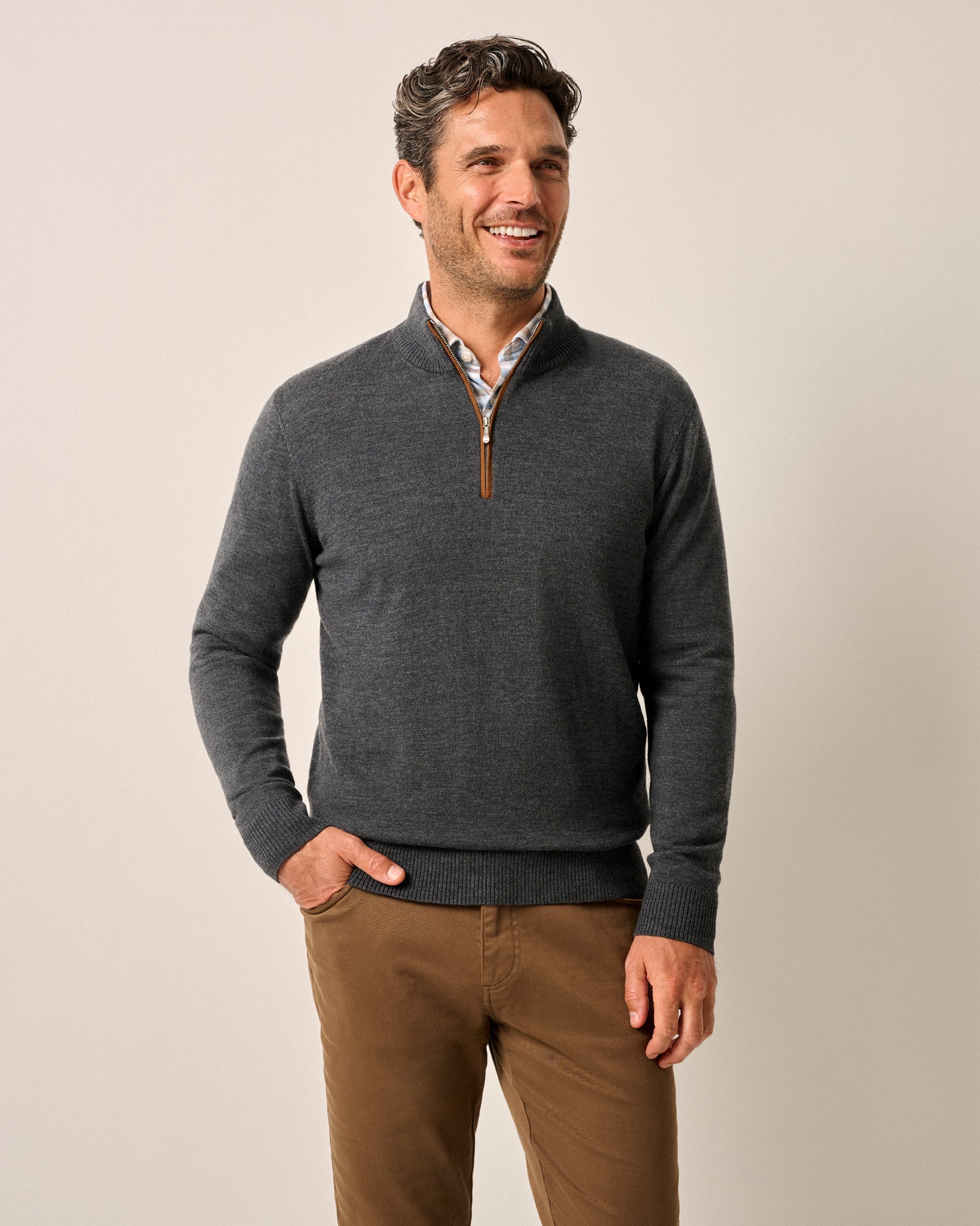 Johnnie-O Men's Raynor Merino 1/4 Zip Sweater Apparel Johnnie-O Smoke Small