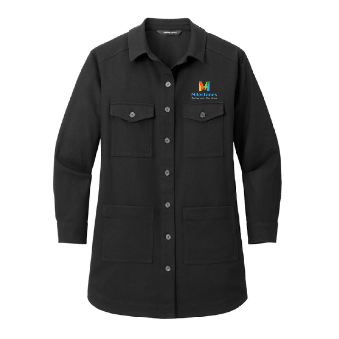 Milestones Women’s Mercer+Mettle Long Sleeve Twill Overshirt Logowear Milestones Behavioral Services Black Ladies XS