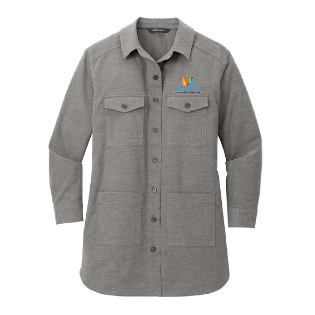 Milestones Women’s Mercer+Mettle Long Sleeve Twill Overshirt Logowear Milestones Behavioral Services Grey Heather Ladies XS