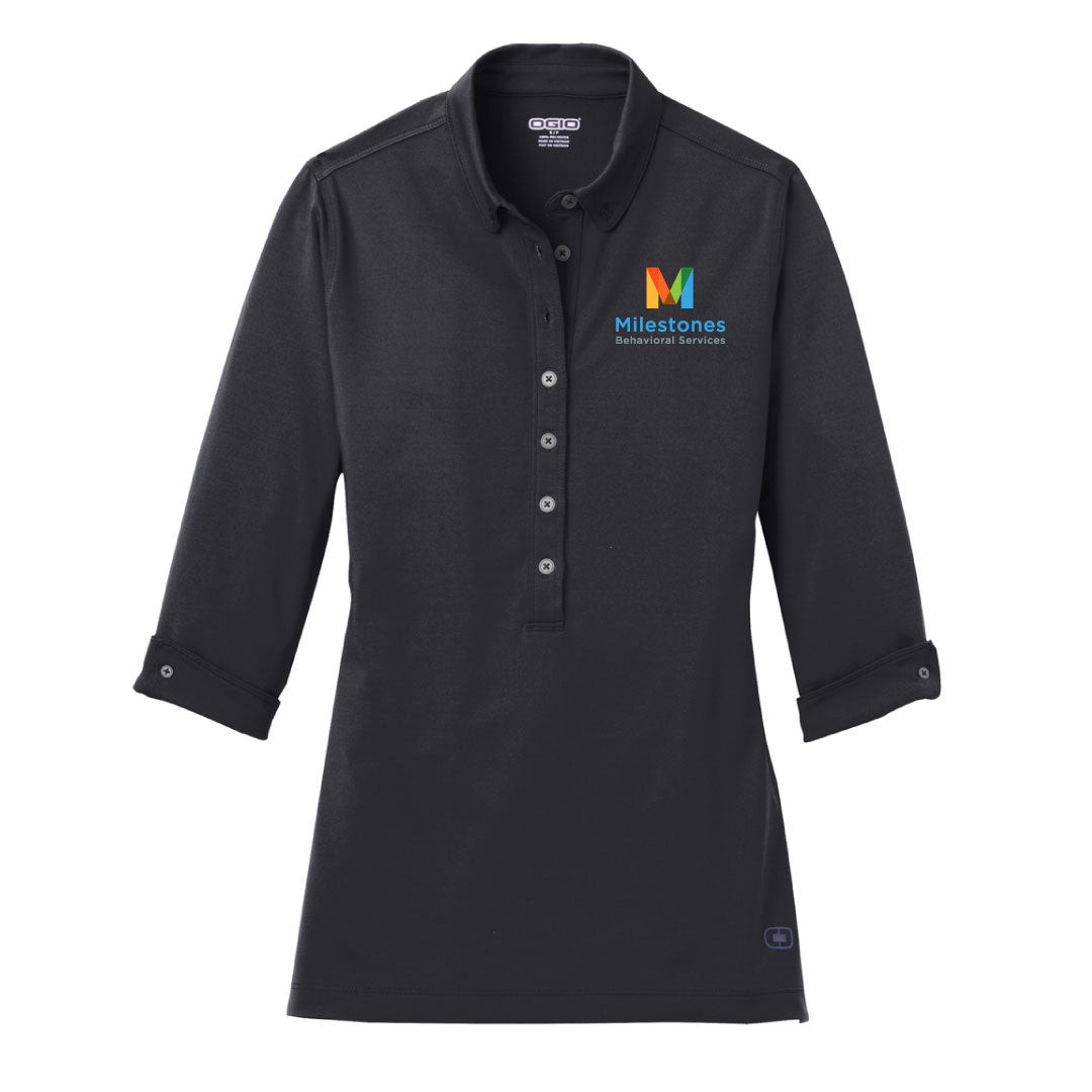 Milestones Ladies 3/4 Sleeve Polo Logowear Milestones Behavioral Services Black Ladies XS