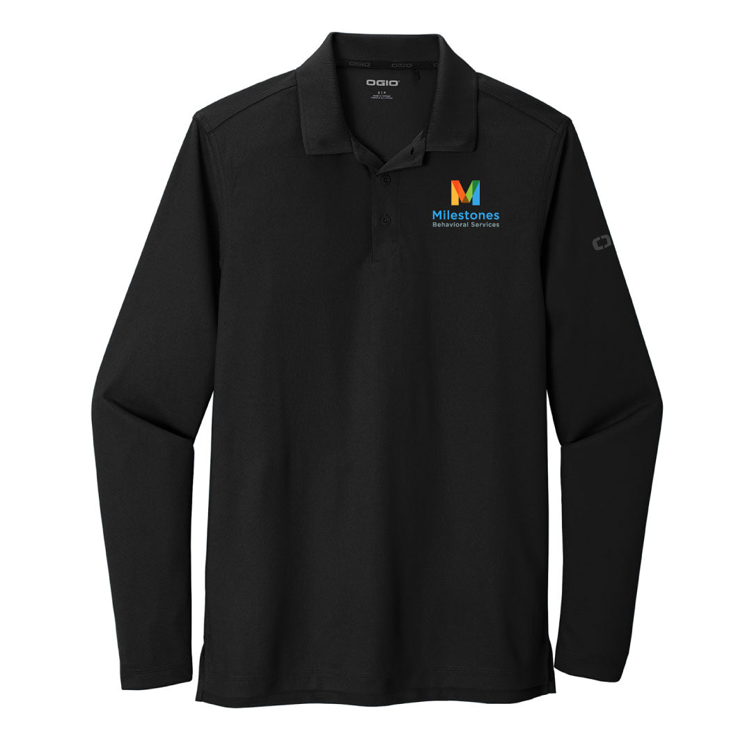 Milestones Mens Long Sleeve Polo Logowear Milestones Behavioral Services Black Mens S