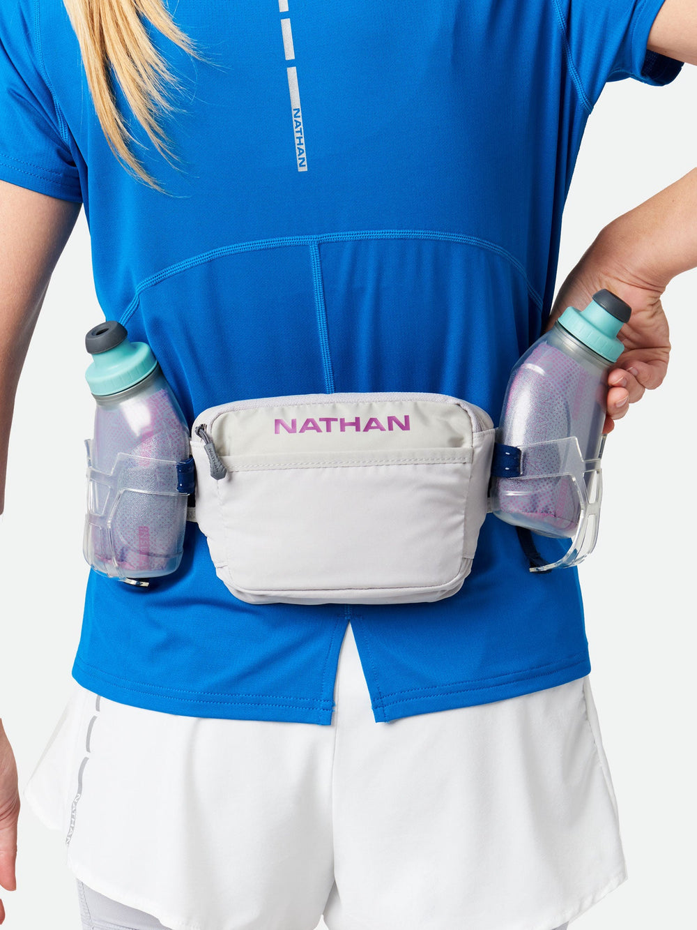 Nathan Trail Mix Plus 3.0 Insulated Hydration Belt Vapor Grey Magenta