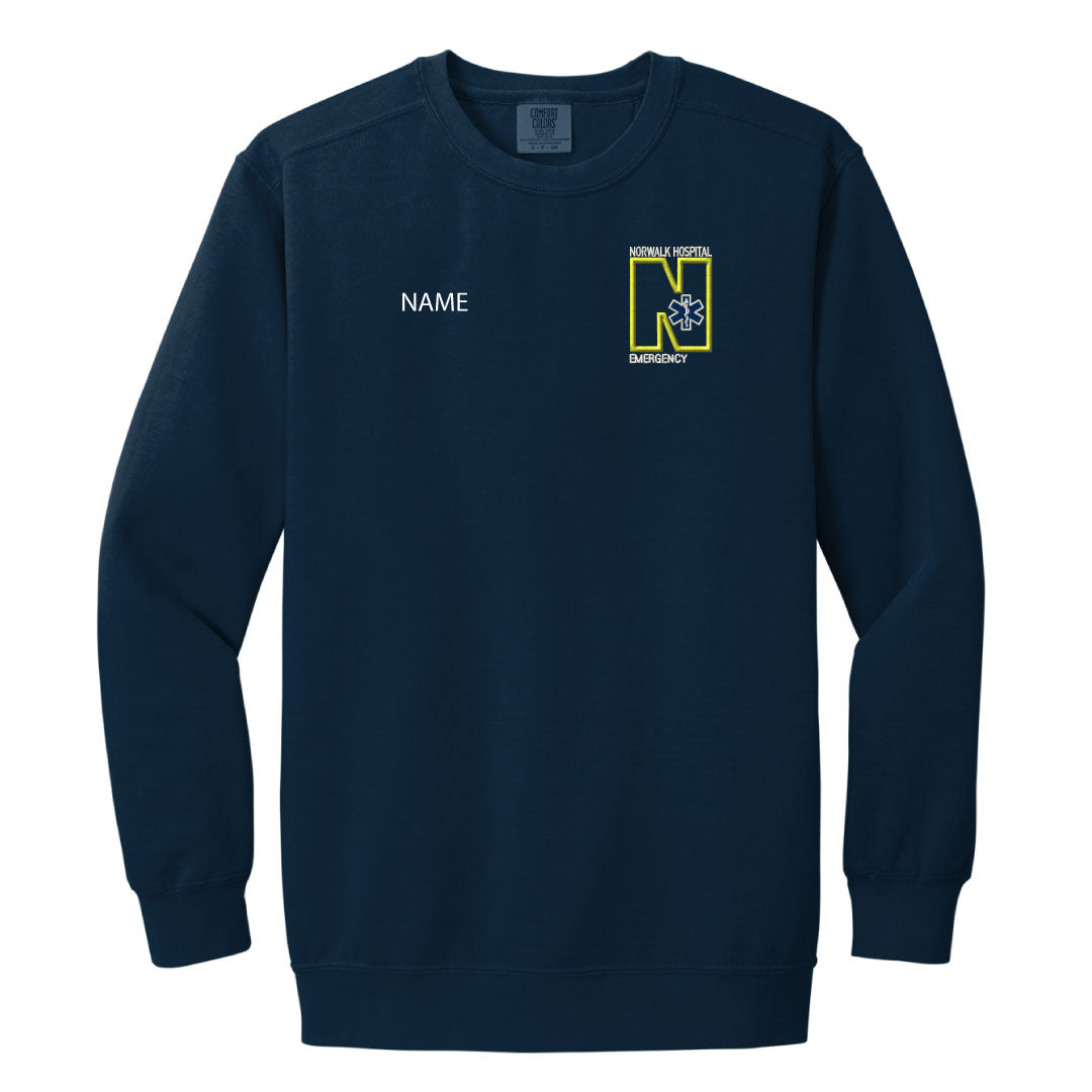 Norwalk Hospital Emergency Comfort Colors Crewneck Sweatshirt Logowear Norwalk Hospital Emergency Navy Adult S