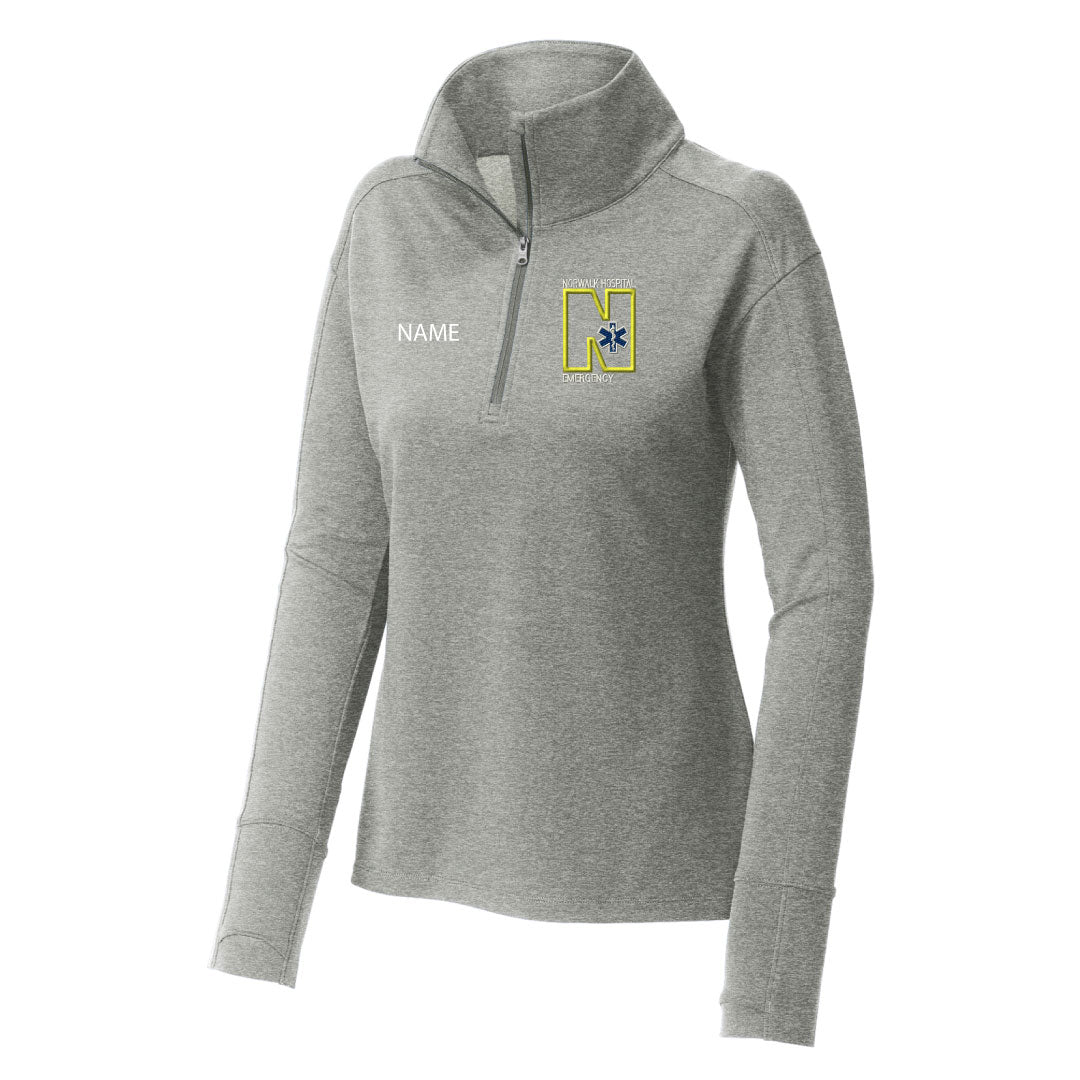 Norwalk Hospital Emergency Wicking Fleece 1/4 Zip Logowear Norwalk Hospital Emergency Lt Grey Heather Ladies XS