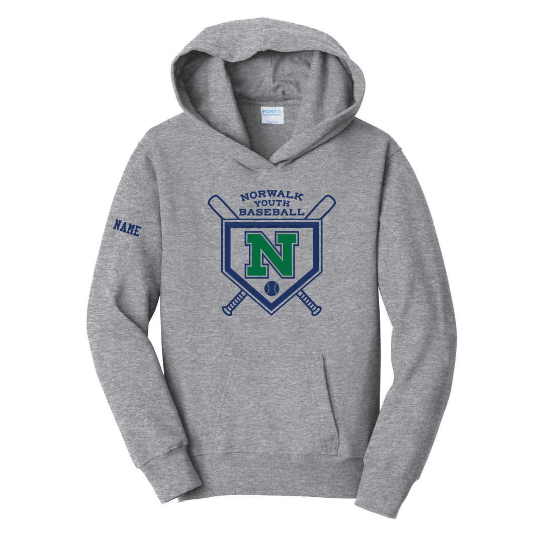 NYB Hooded Sweatshirt Full Chest Logo Logowear Norwalk Youth Baseball Grey Youth S