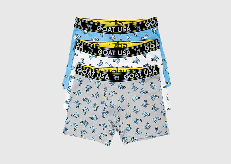 Goat USA Boys' OG Boxer Briefs-3 Pack Apparel Goat USA Carolina Blue/White/Gray Boys' Medium 