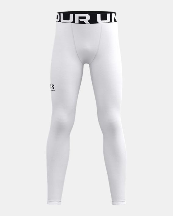 Under Armour Boys' ColdGear Armour Leggings Apparel Under Armour White/Black-100 Youth Small 