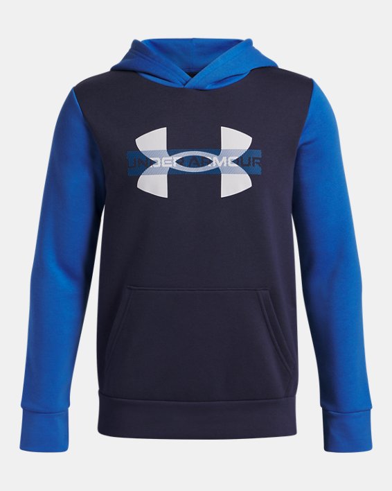 Under Armour Boys' Rival Fleece Colorblock Graphic Hoodie Apparel Under Armour Blue Atlantis/Washed Navy/White-402 Small