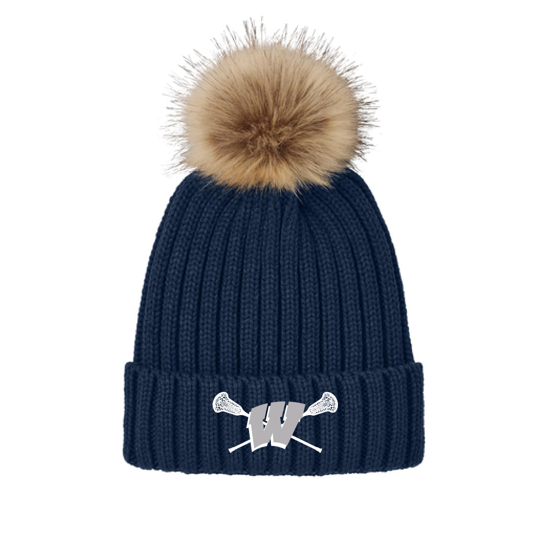 Westport PAL Girls Lacrosse Faux Pom Beanie Logowear Westport PAL Girls Lacrosse River Blue Navy