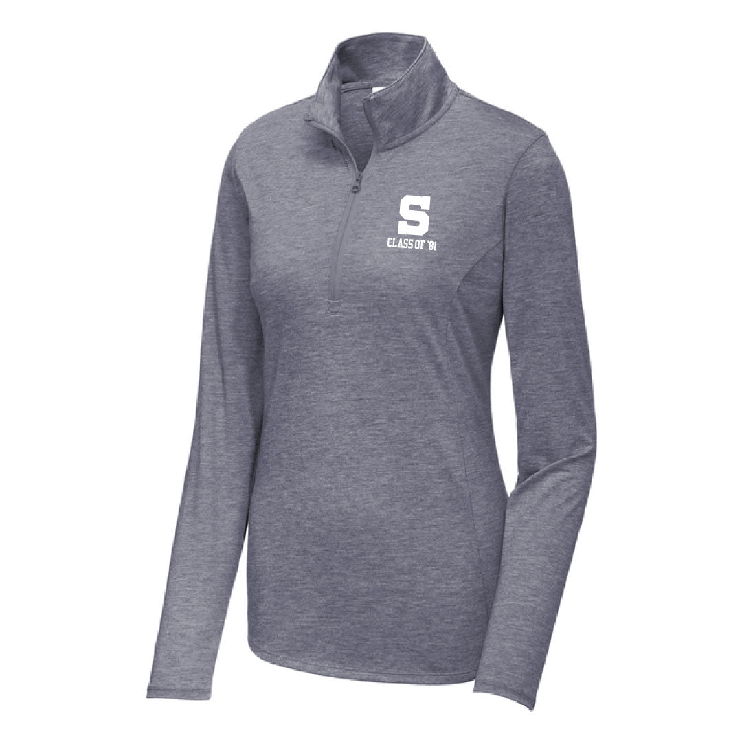 Staples High School Class of 81 Ladies Tri-Blend Wicking 1/4-Zip Pullover
