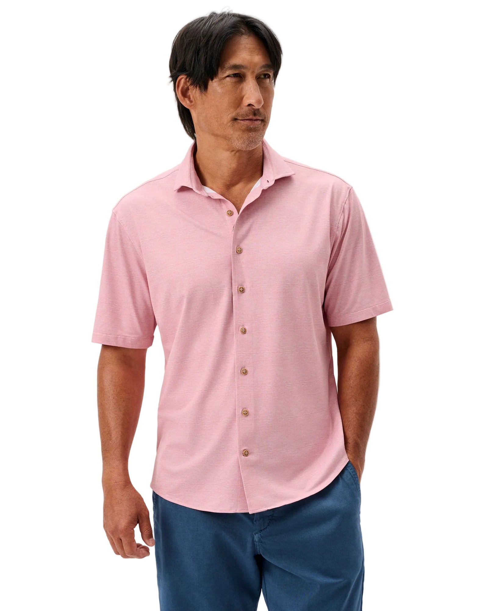 Johnnie-O Men's Breck Knit Printed Mesh Short Sleeve Button Up Shirt Apparel Johnnie-O Snapper Small