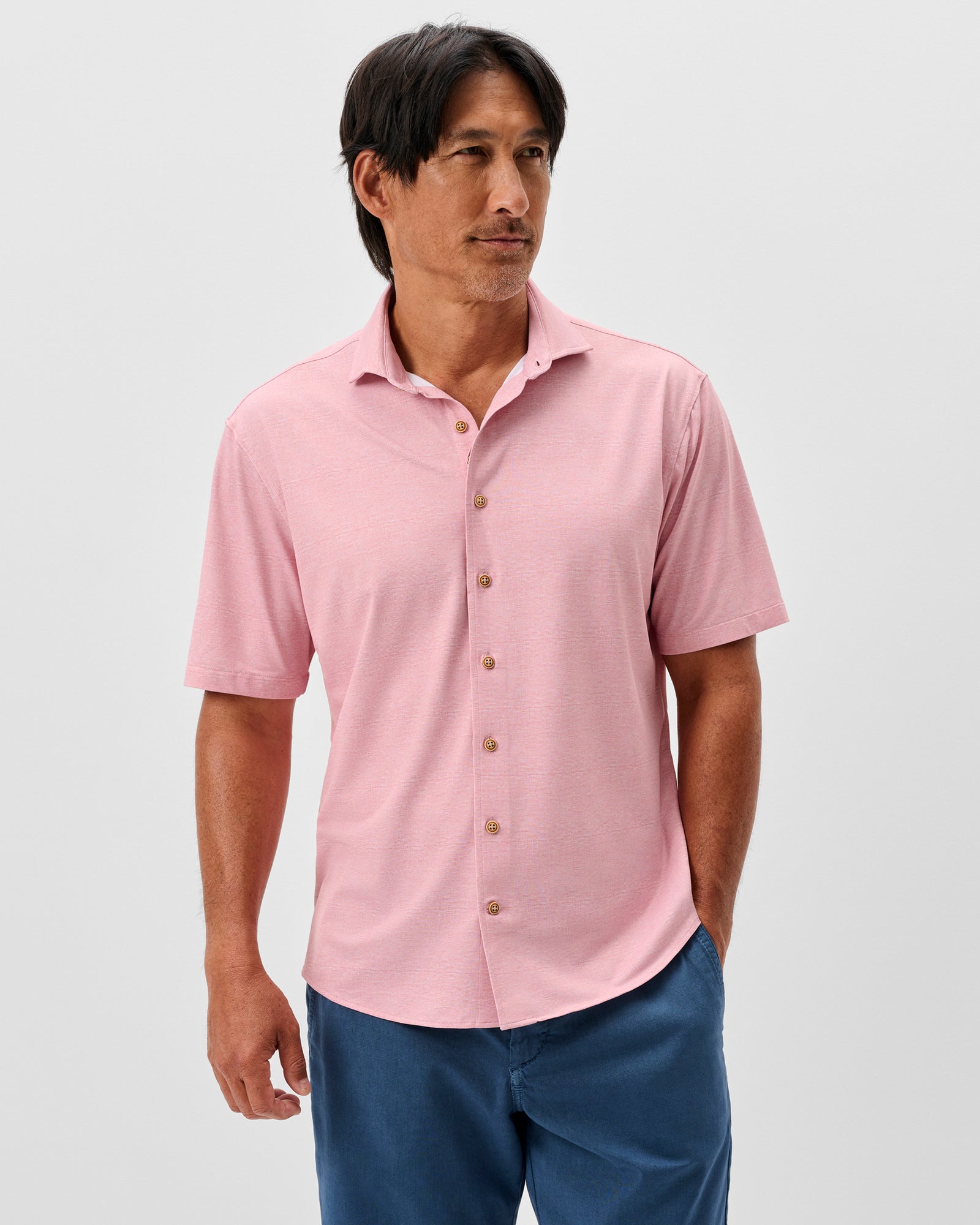Johnnie-O Men's Breck Knit Printed Mesh Short Sleeve Button Up Shirt Apparel Johnnie-O Snapper Small