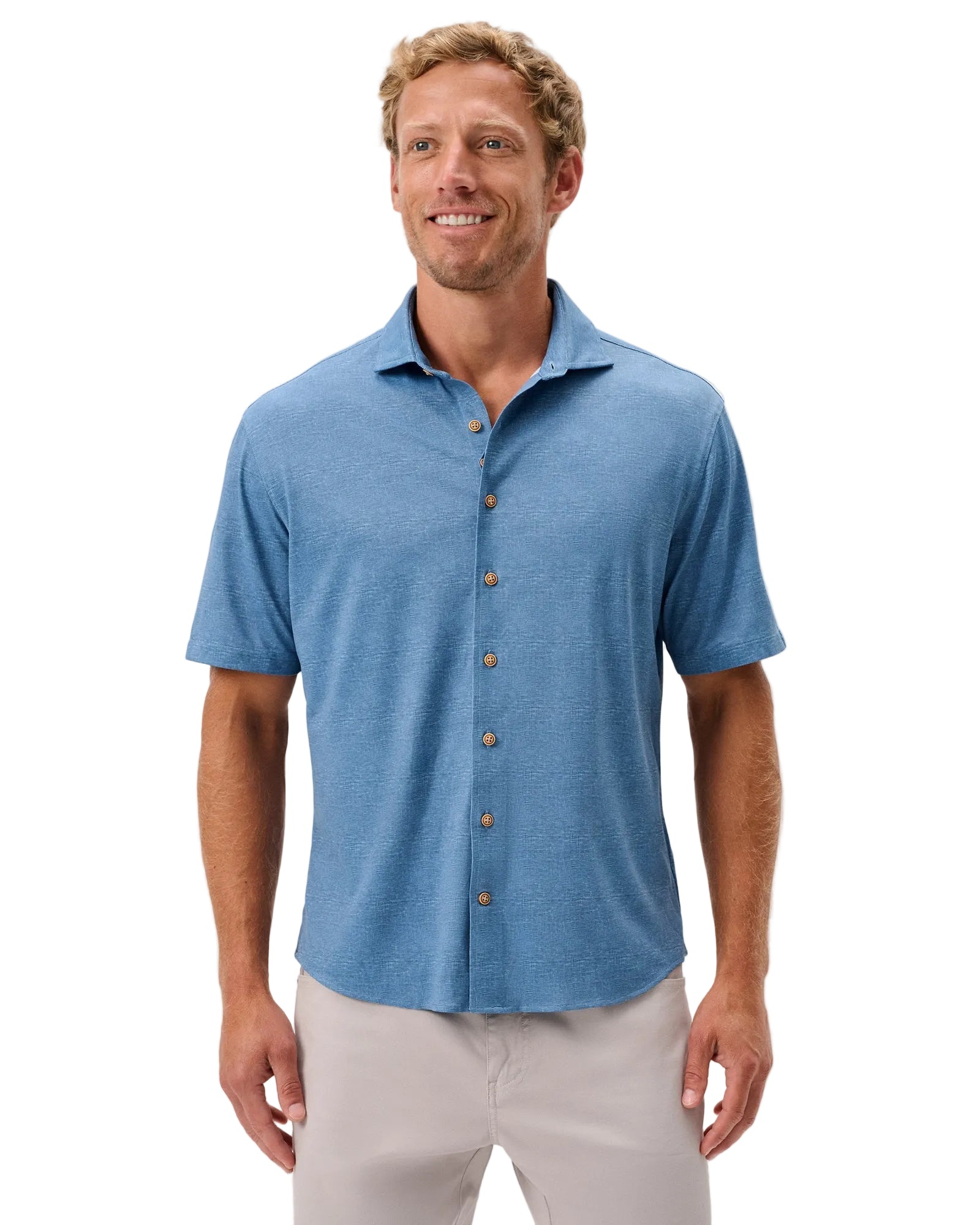 Johnnie-O Men's Breck Knit Printed Mesh Short Sleeve Button Up Shirt Apparel Johnnie-O Sound Side Small