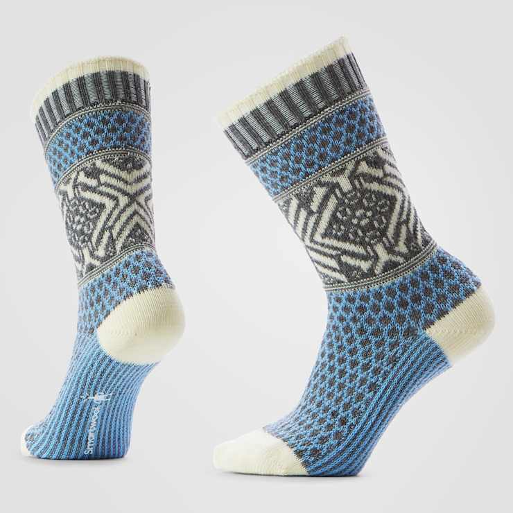 Smartwool Everyday Popcorn Snowflake Pattern Full Cushion Crew Socks Apparel Smartwool Serene Blue-N75 Small