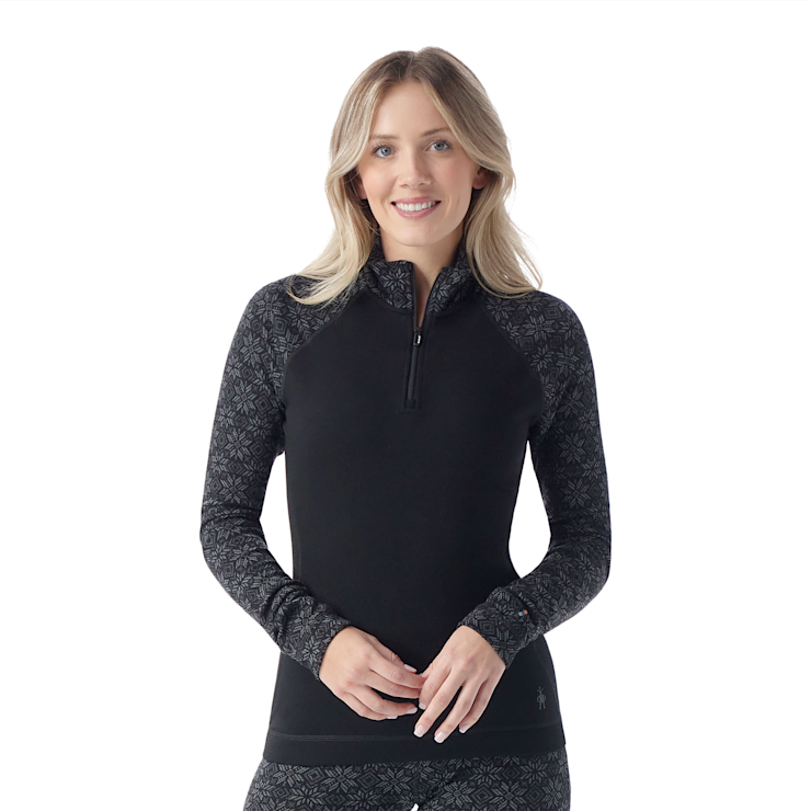 Smartwool Women's Classic Thermal Merino Base Layer 1/4 Zip Apparel Smartwool Black Digi Snow-N86 XSmall