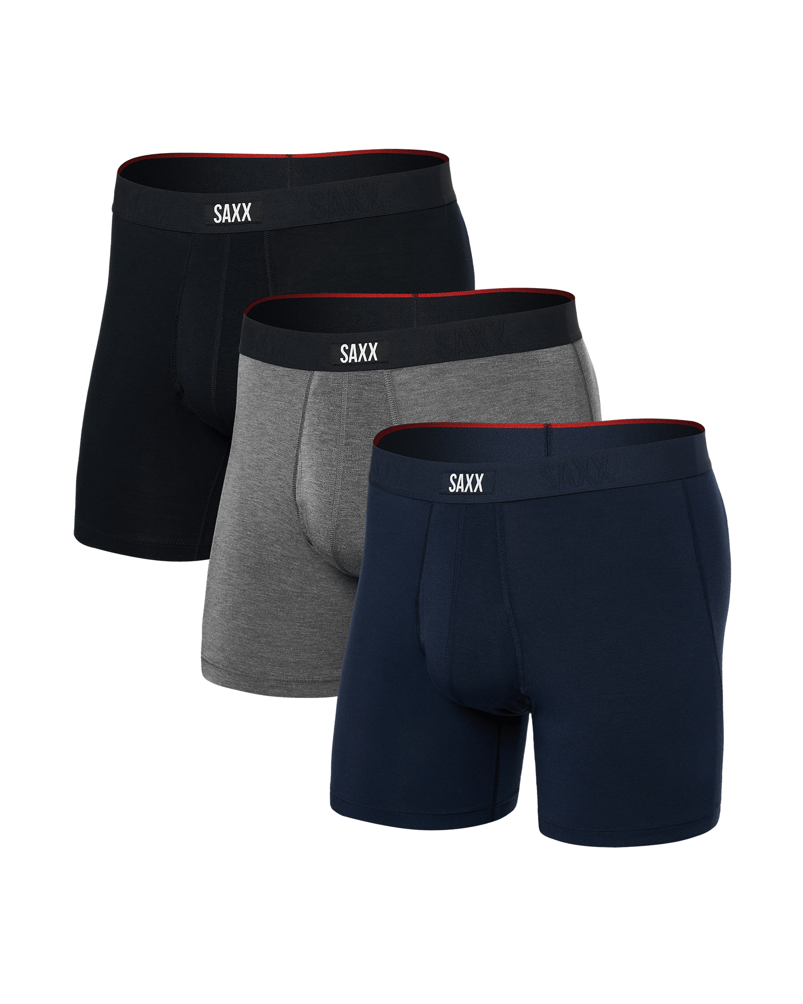 Saxx Men's Vibe Xtra Soft Comfort Boxer Brief 6" (3 Pack) Apparel SAXX Black/Dark Grey Heather/Navy Small