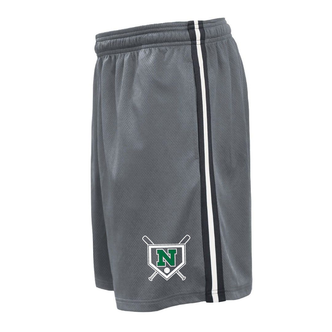 NYB Striped Performance Pocketed Shorts Logowear Norwalk Youth Baseball Grey Youth M
