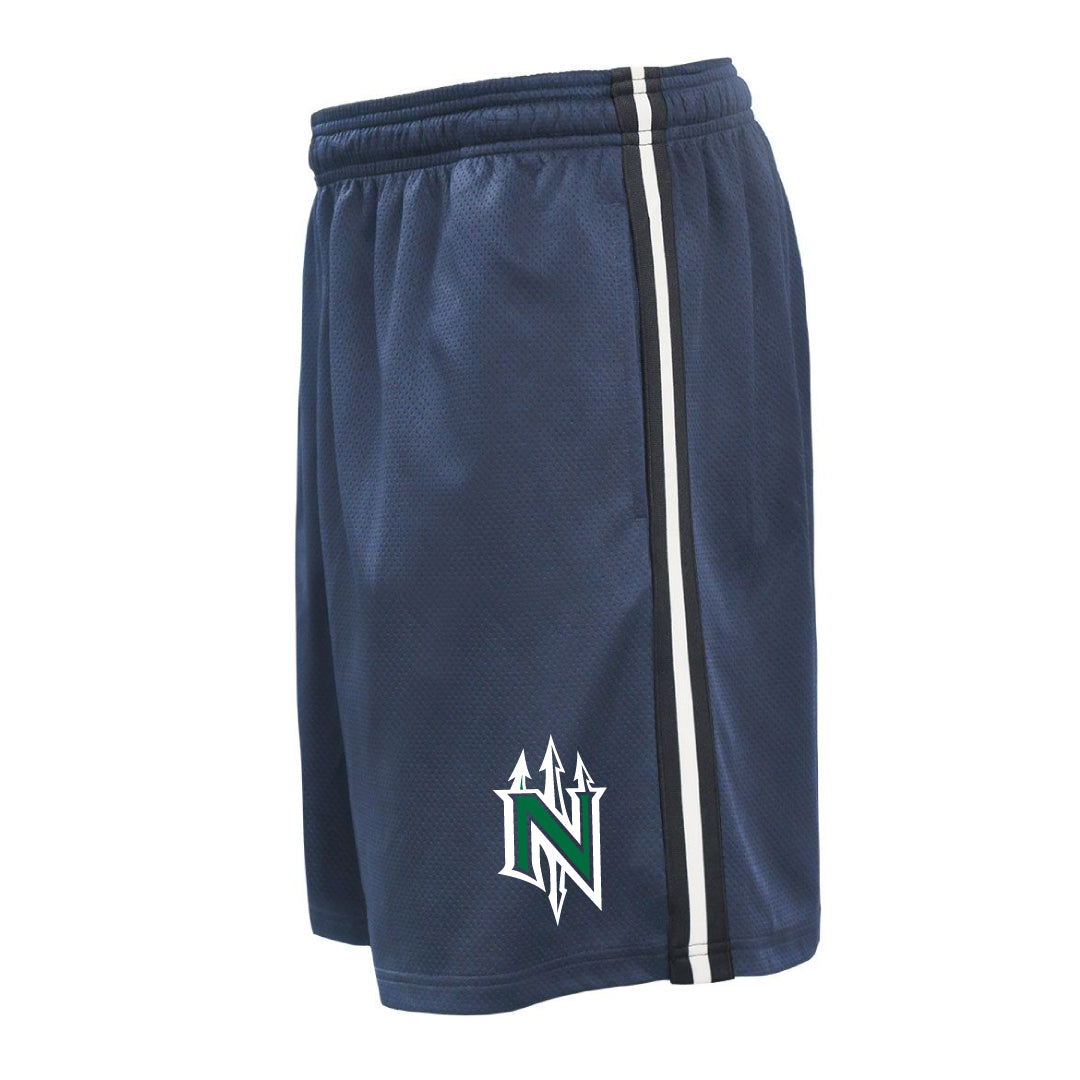 NYB Mariners Striped Performance Pocketed Shorts Logowear Norwalk Youth Baseball Navy Youth M