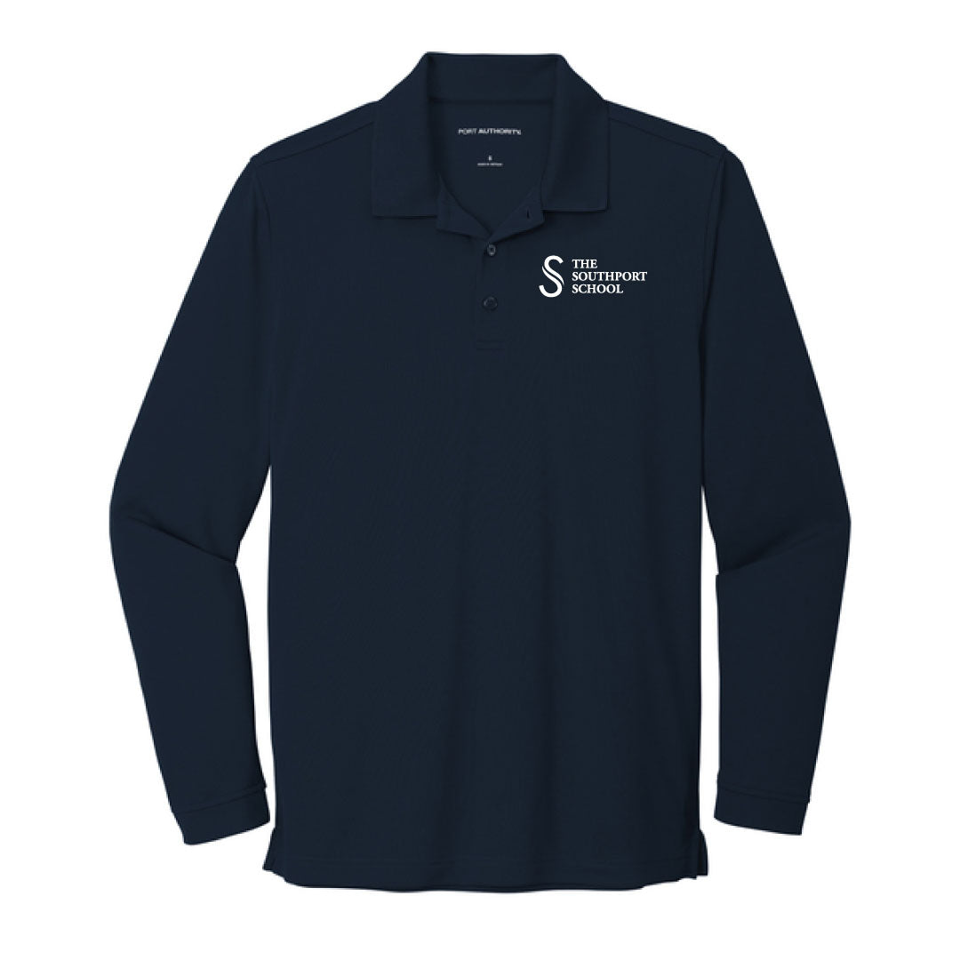 The Southport School Long Sleeve Performance Polo Logowear The Southport School River Blue Navy Mens XS