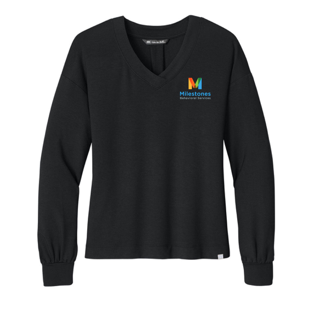 Milestones Women’s TravisMathew Long Weekend V-Neck Logowear Milestones Behavioral Services Black Ladies S