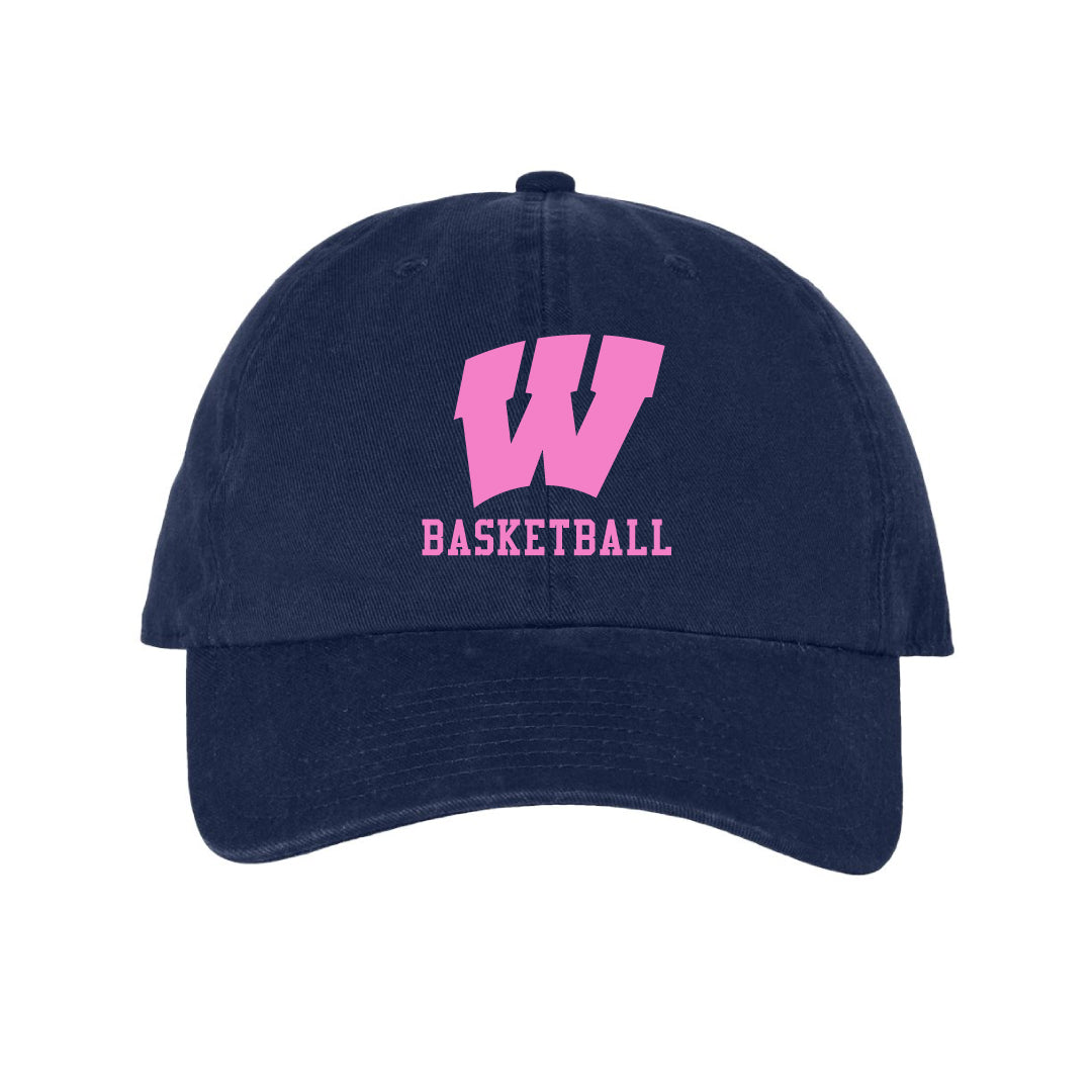 Westport Basketball Baseball Hat Logowear Westport Basketball Navy Hat /Pink Logo