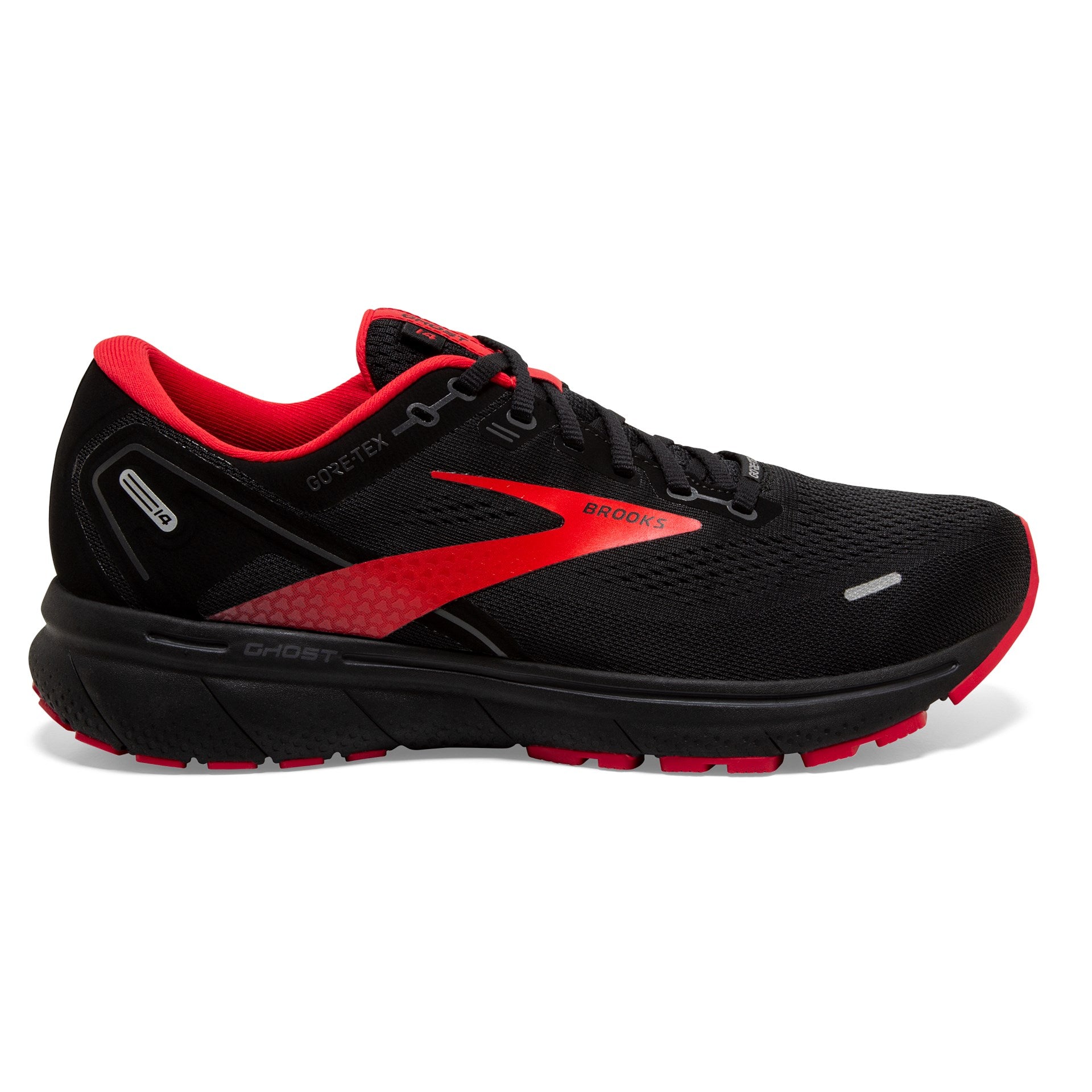 Brooks Men's Ghost 14 GTX Footwear Brooks 11.5 Black/Blackened Pearl/High Risk Red-004 