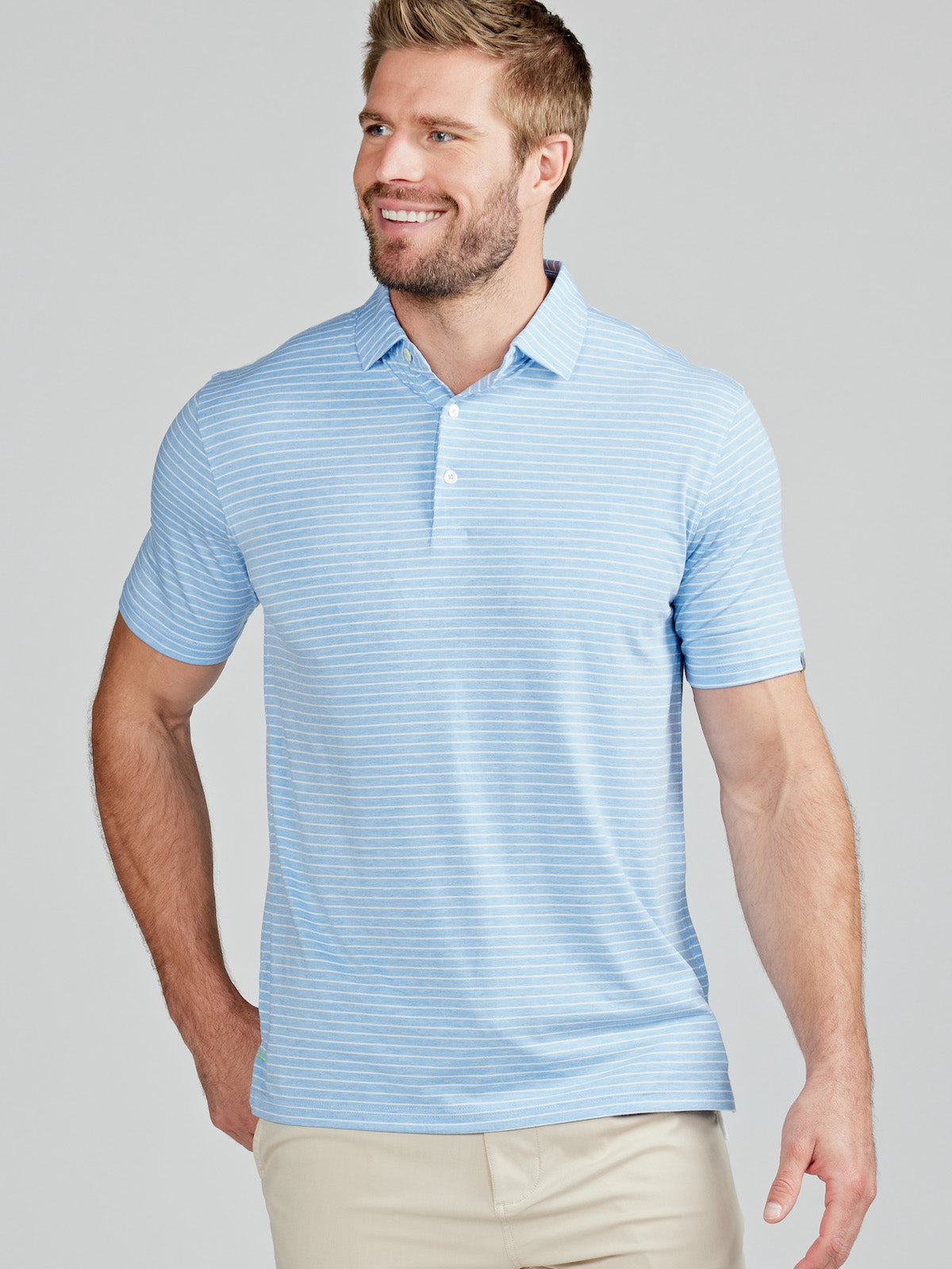Tasc Mens Cloud Polo - Brookline Stripe Apparel Tasc Polar Heather/White Small