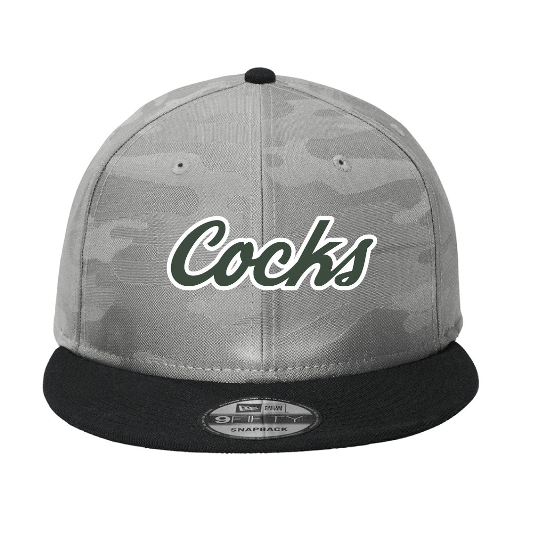 USC Rugby New Era® Camo Flat Bill Snapback Cap 3D Embroidery Logowear University of So. Carolina Rugby Grey Camo Green w White Outline