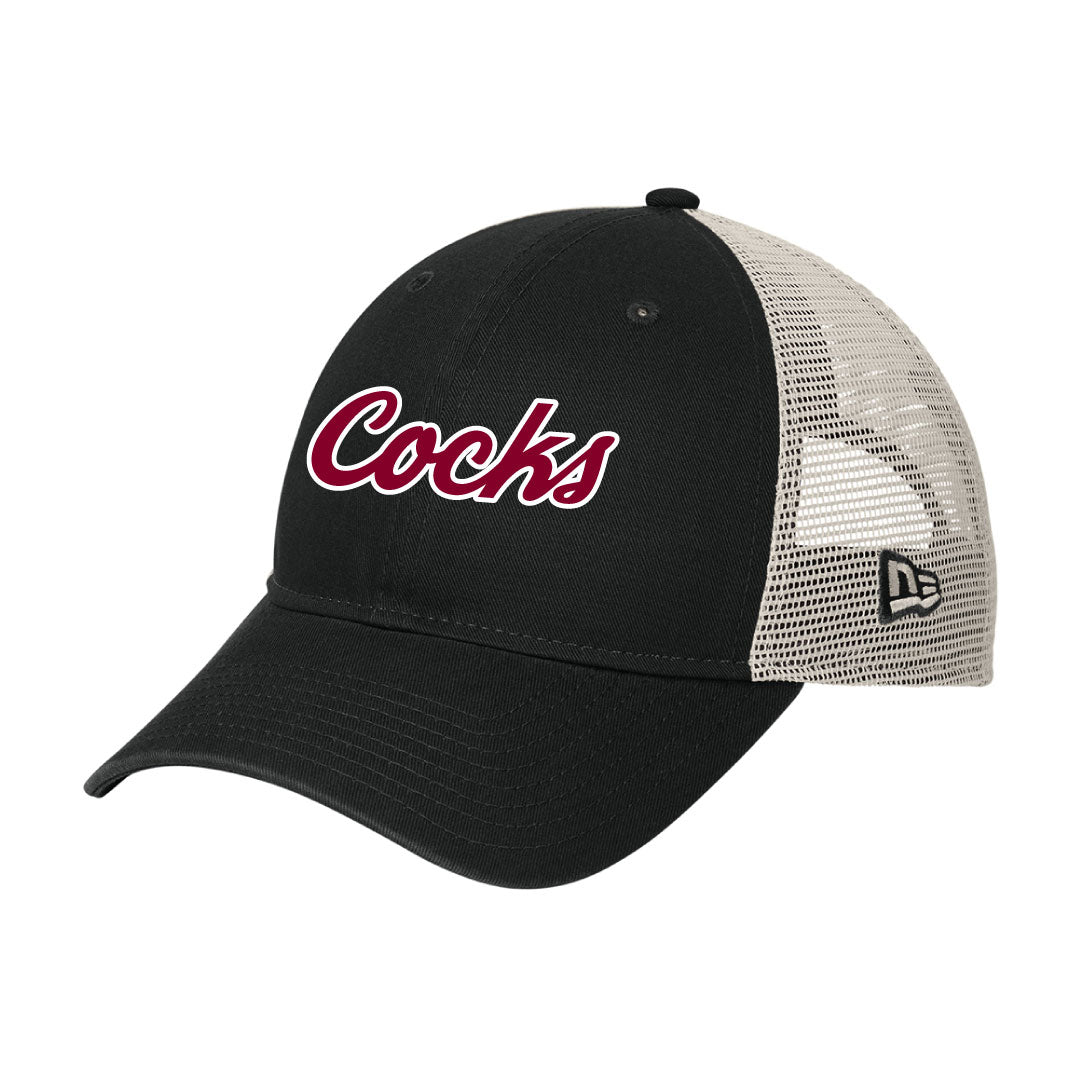 USC Rugby New Era® 9TWENTY® Unstructured Mesh Snapback Cap Logowear University of So. Carolina Rugby Red w White Outline Black /Stone Hat