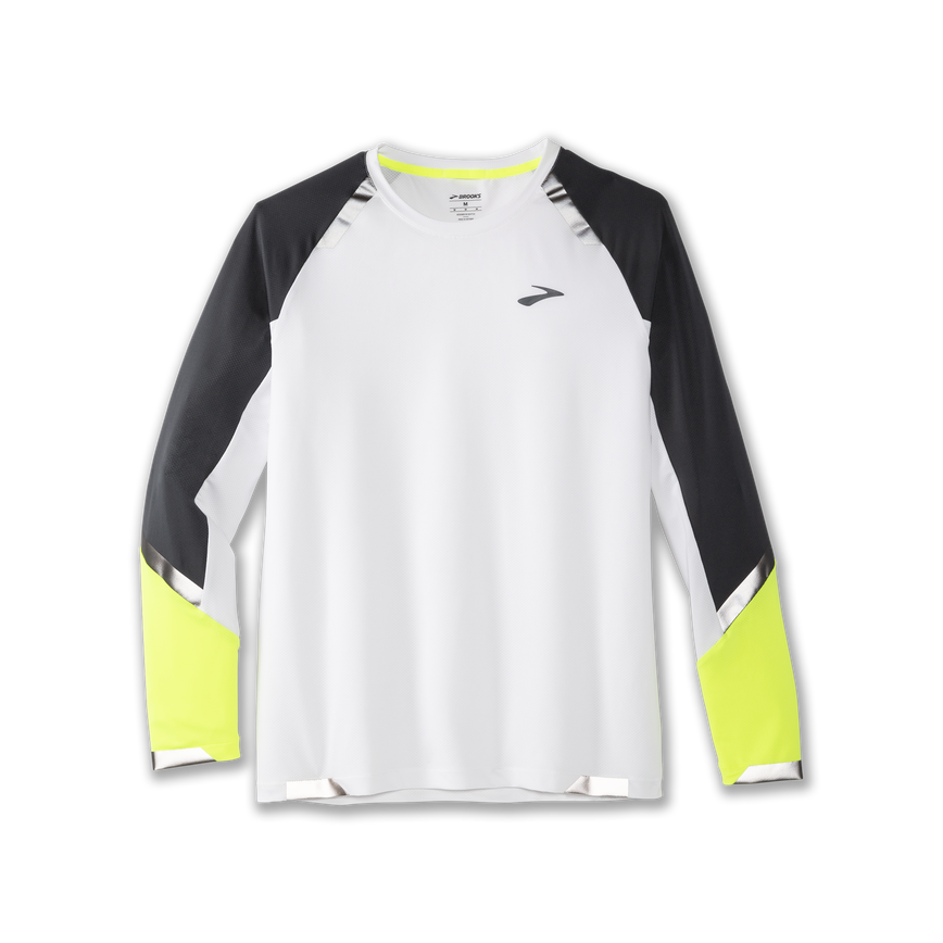 Brooks Mens Run Visible Long Sleeve Apparel Brooks Small White/Asphalt/Nightlife