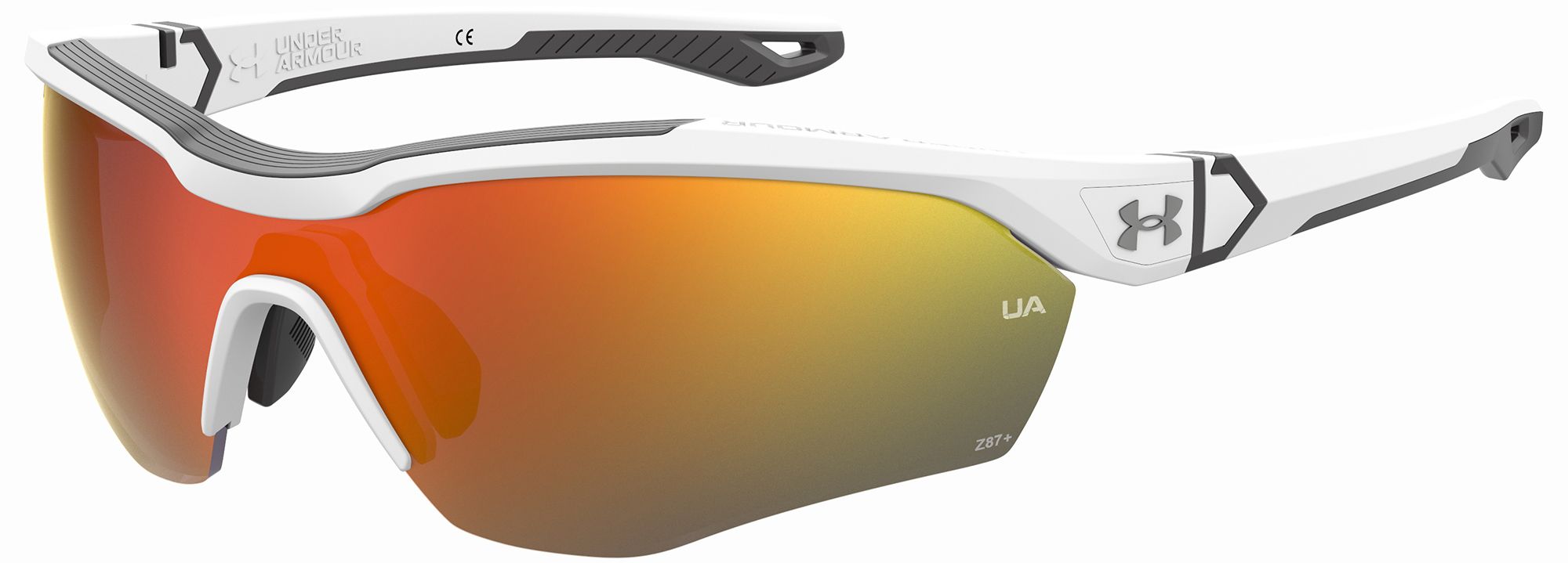 Under Armour Yard Pro Tuned Baseball Sunglasses Accessories Under Armour Matte White/Jet Grey/Tuned Baseball Orange Lense