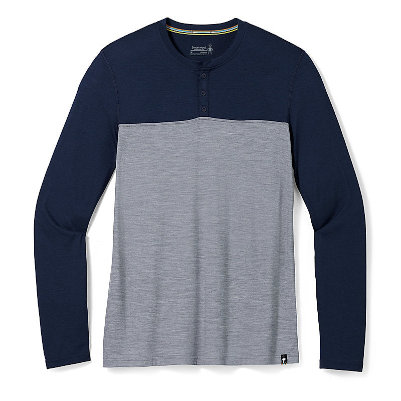 Smartwool Men's Long Sleeve Colorblock Henley Apparel Smartwool Small Deep Navy/Light Gray-415