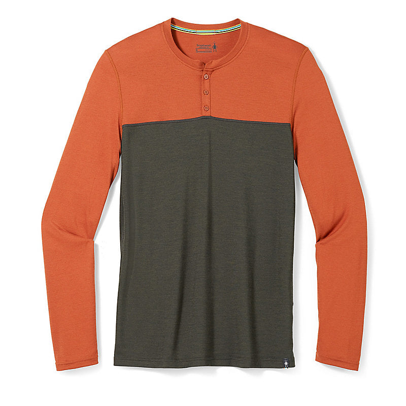 Smartwool Men's Long Sleeve Colorblock Henley Apparel Smartwool Small Picante North Woods-K86