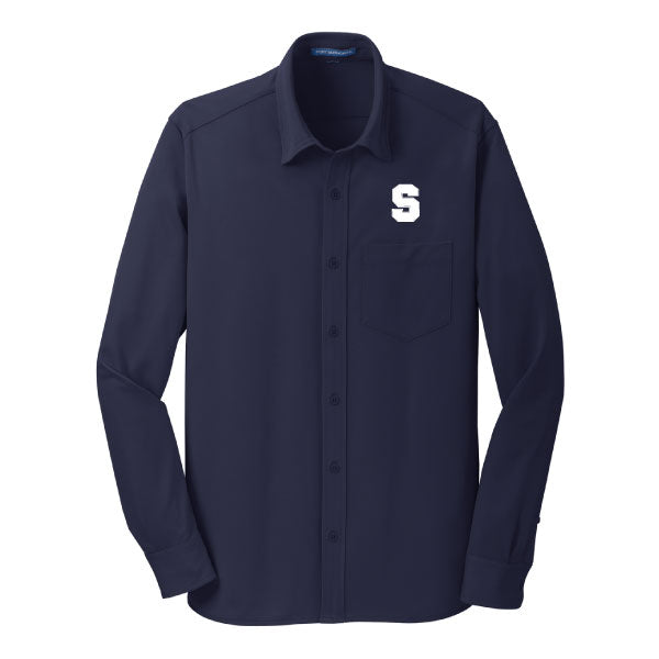 Staples Faculty Button Down Knit Shirt Logowear Staples Faculty Navy Ladies XS